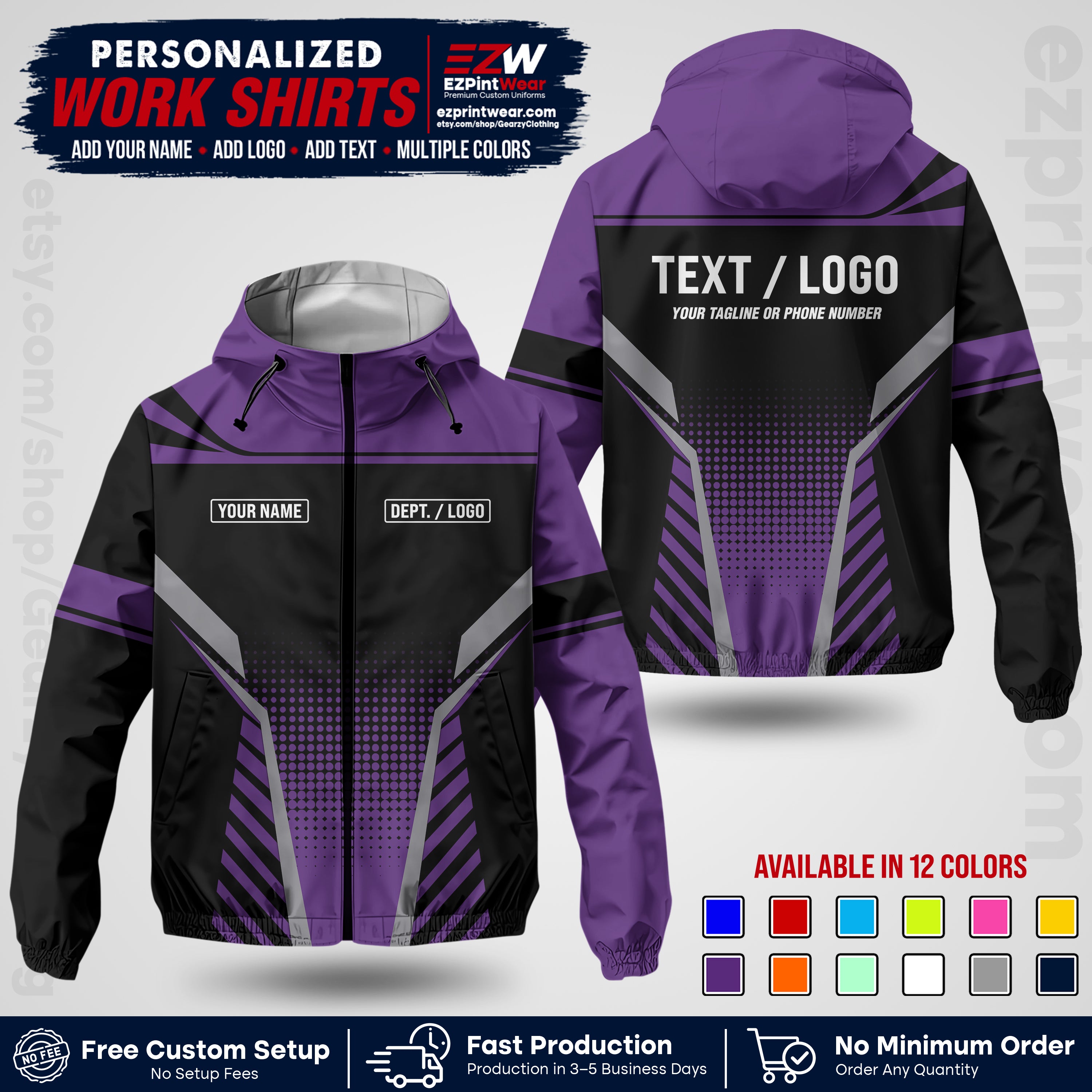 Custom Windbreaker Jacket with Name, Logo & Text, All Over Print Company Workwear, Employee Uniform WBJK08