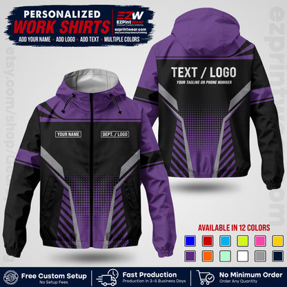 Custom Windbreaker Jacket with Name, Logo & Text, All Over Print Company Workwear, Employee Uniform WBJK08