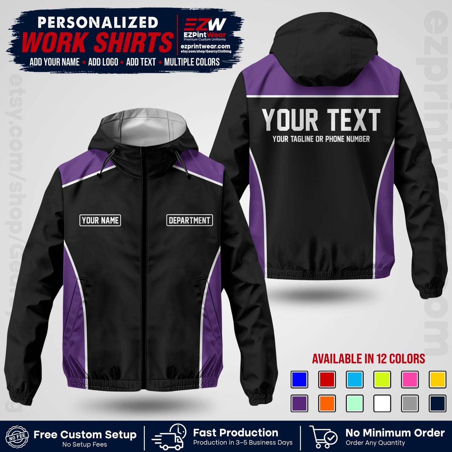 Custom Windbreaker Jacket with Name, Logo & Text, All Over Print Company Workwear, Employee Uniform WBJK12