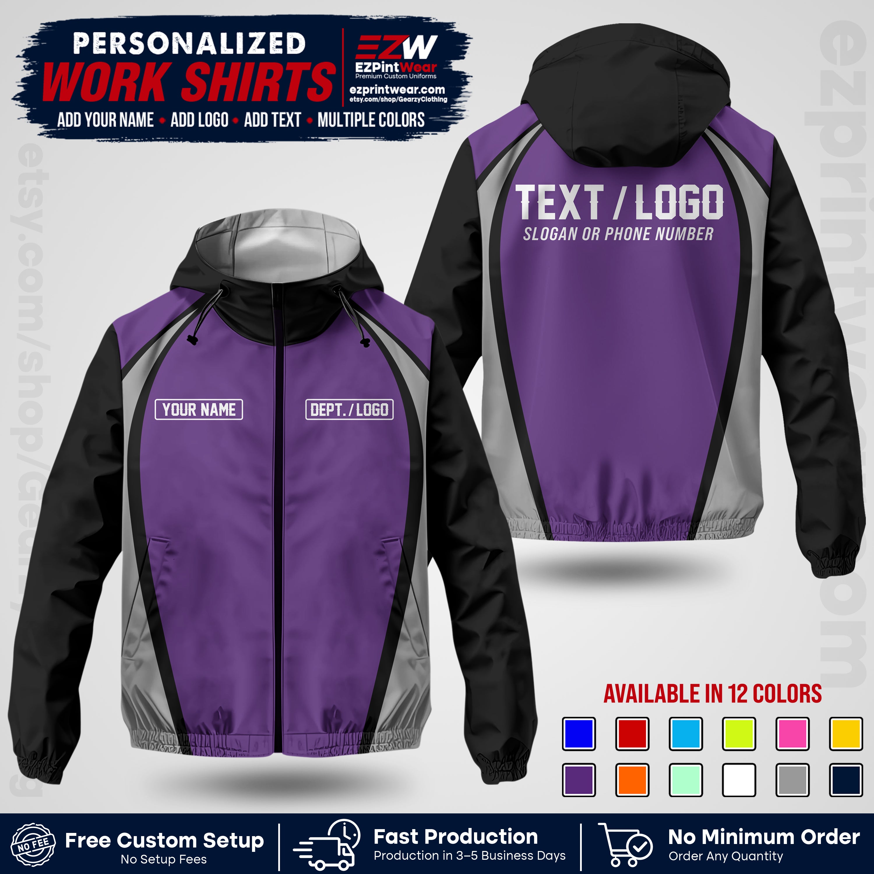 Custom Windbreaker Jacket with Name, Logo & Text, All Over Print Company Workwear, Employee Uniform WBJK19 (Copy)
