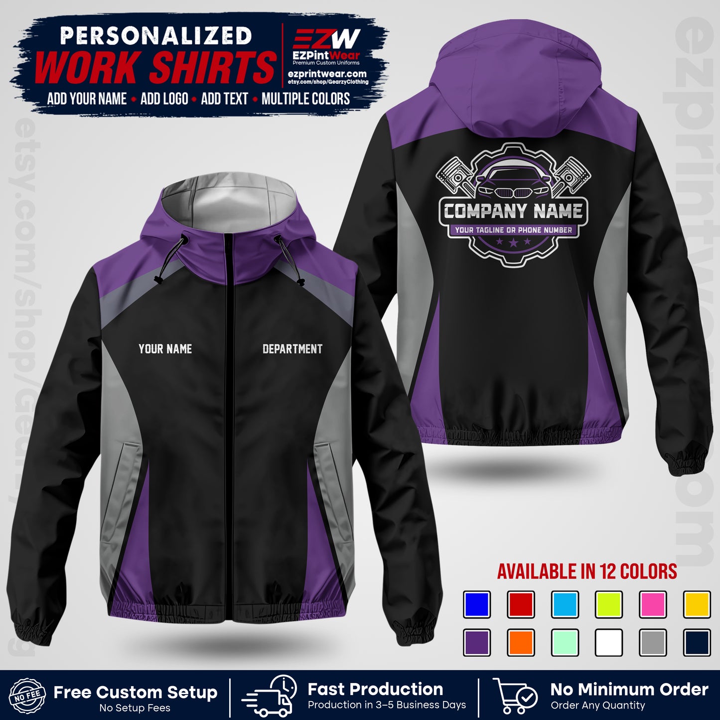 Custom Mechanic Work Shirt with Name, Logo & Text | Auto Shop Uniform | Company Workwear | Employee Uniform MCNJK08