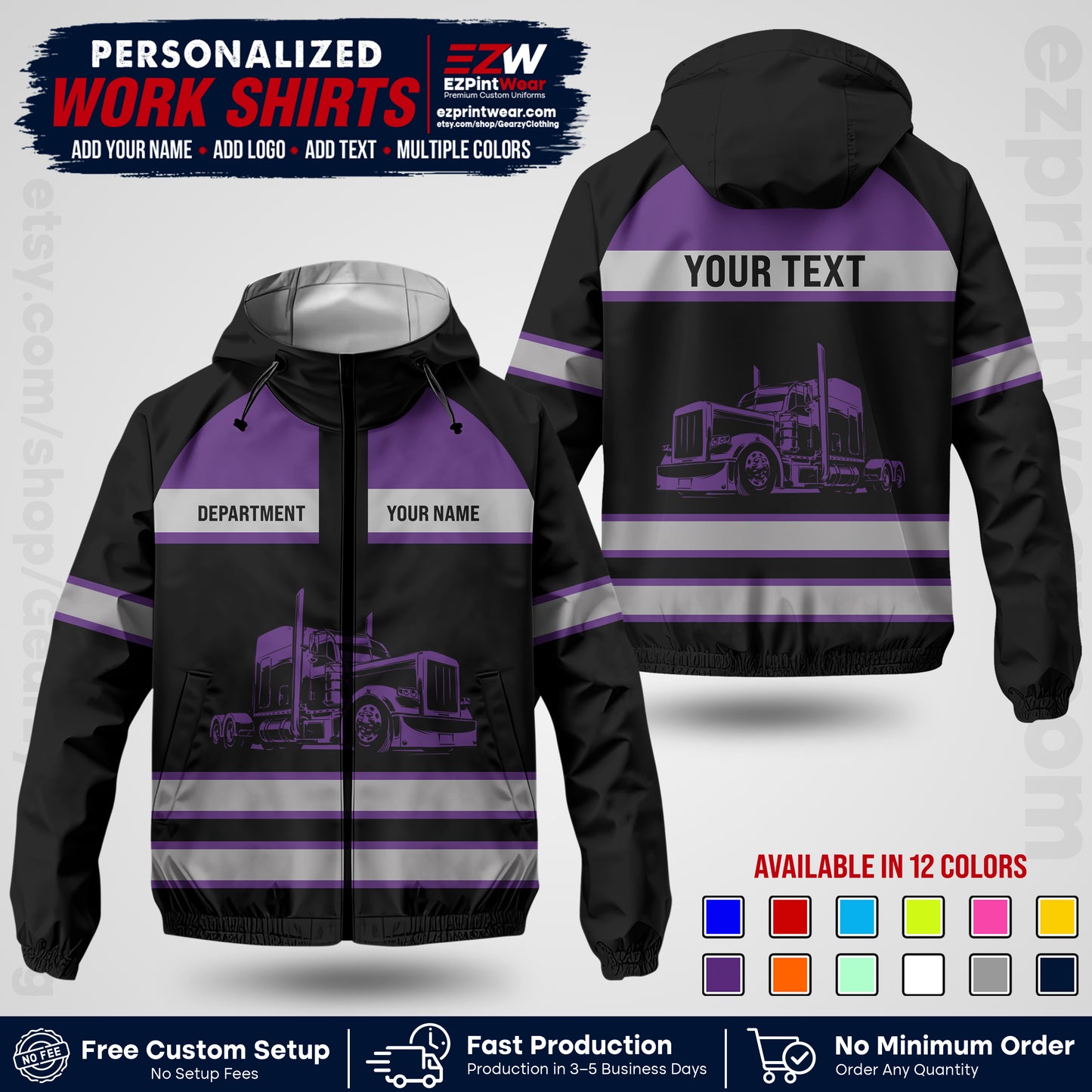 Personalized Trucking Windbreaker Jacket | Custom Company Workwear | Non-Reflective Reflective Style Safety Jacket | Company Uniform Jacket TWJK 02