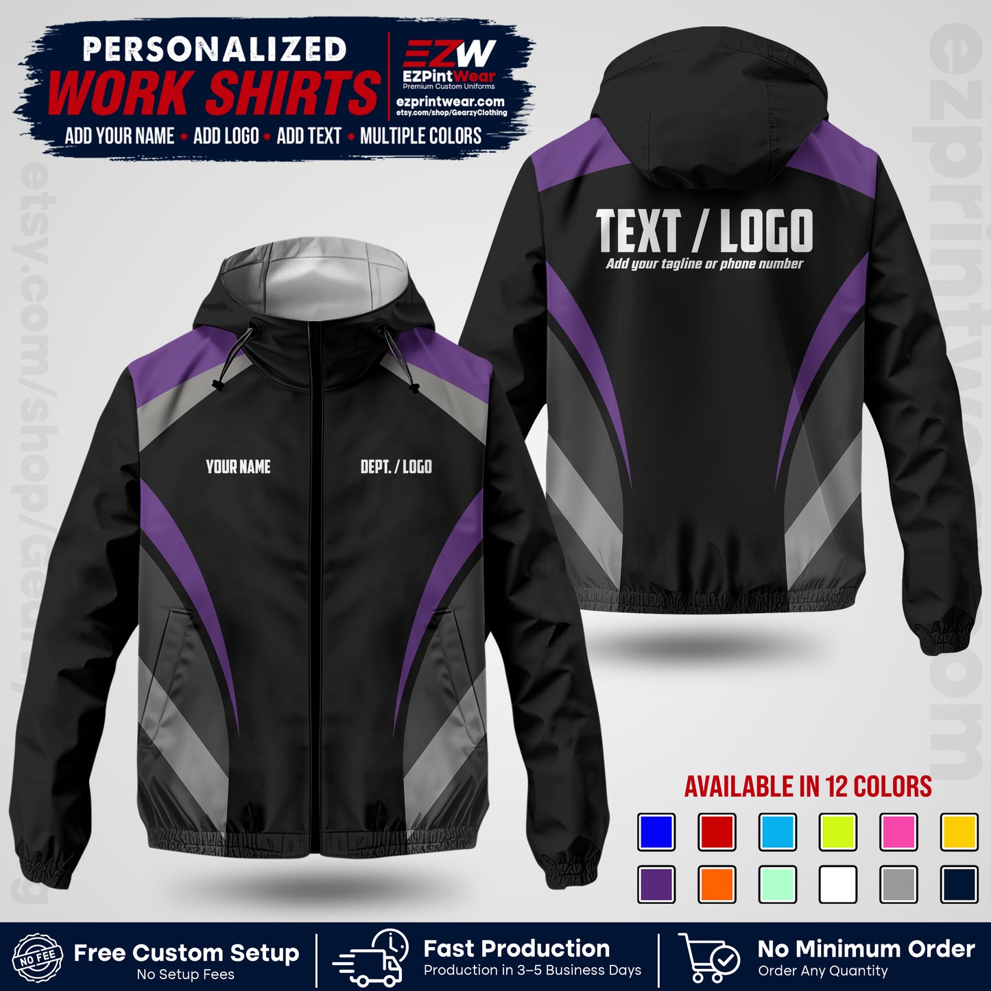 Custom Windbreaker Jacket with Name, Logo & Text, All Over Print Company Workwear, Employee Uniform WBJK04