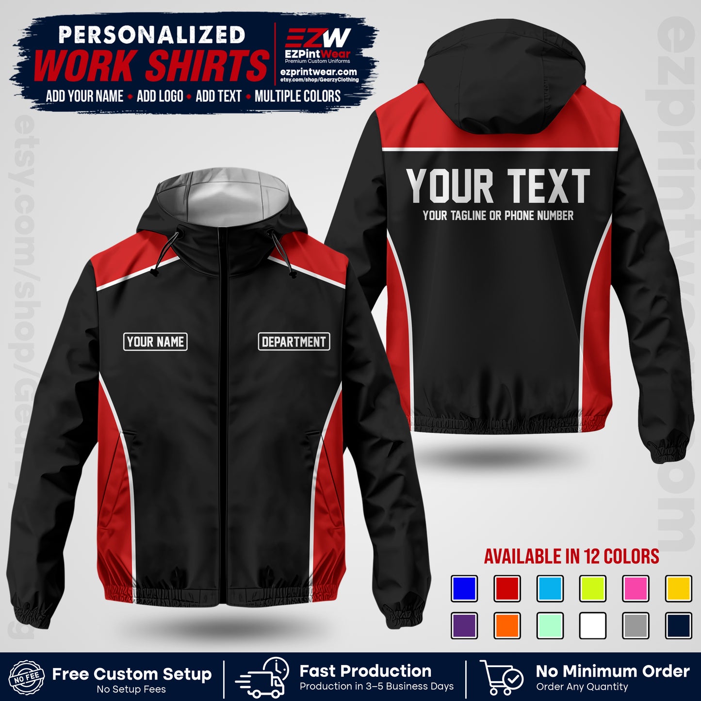 Custom Windbreaker Jacket with Name, Logo & Text, All Over Print Company Workwear, Employee Uniform WBJK12
