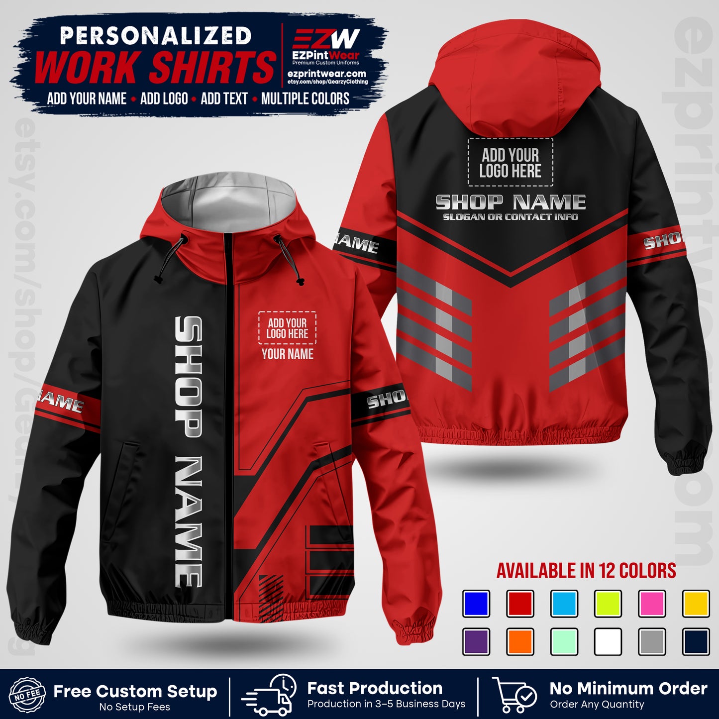 Custom Windbreaker Jacket with Name, Logo & Text, All Over Print Company Workwear, Employee Uniform WBJK11