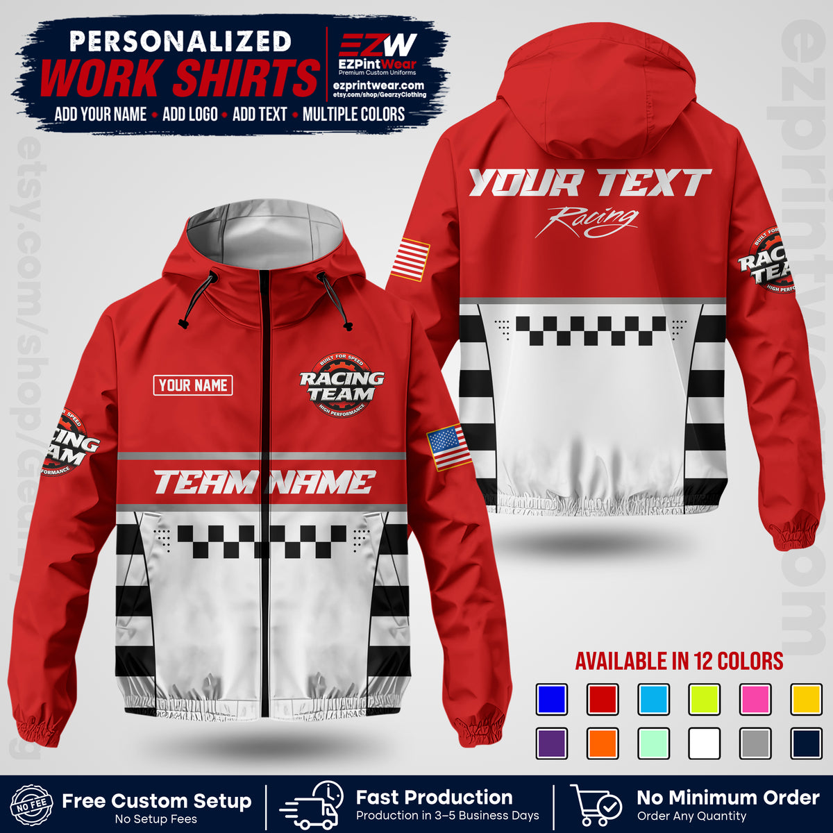 Custom Racing Windbreaker Jacket with Name, Logo & Text | Race Team Uniform | Motorsport Apparel RCJK18
