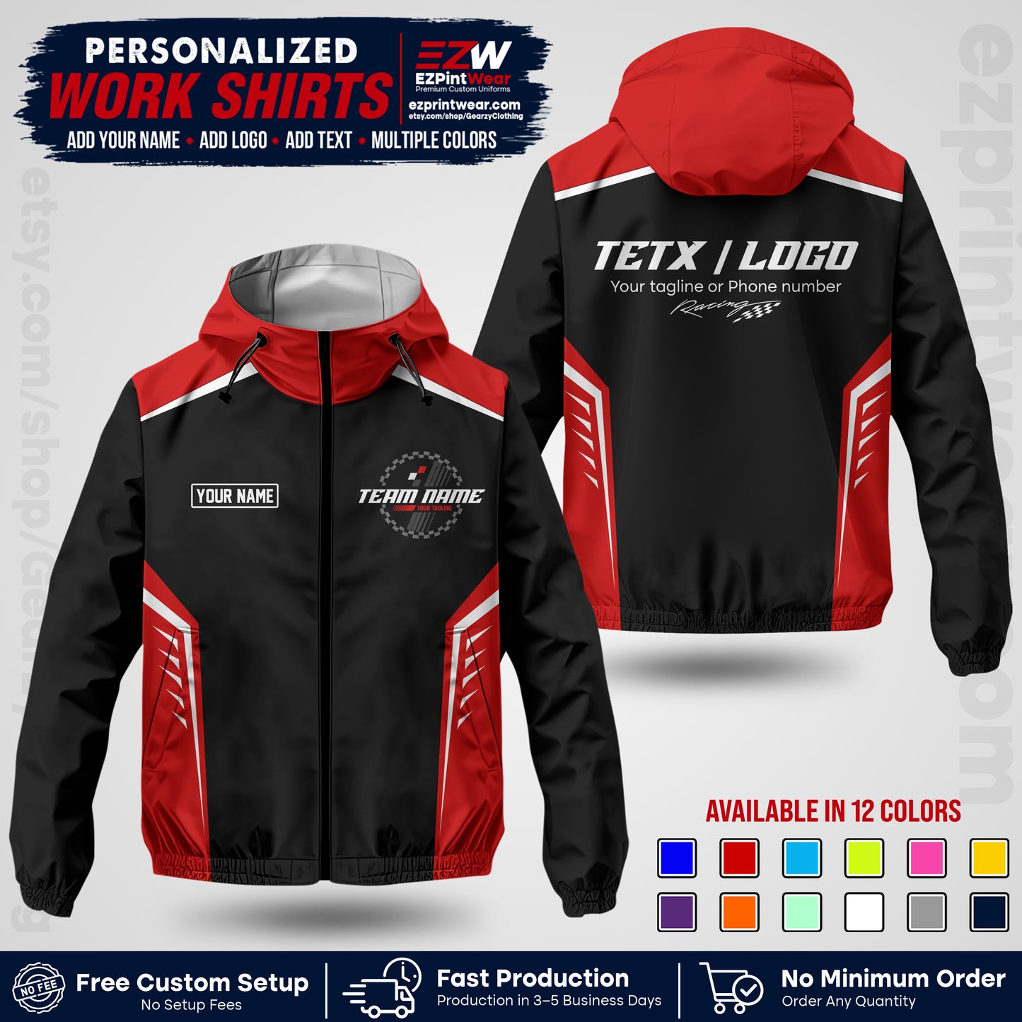 Custom Racing Windbreaker Jacket with Name, Logo & Text | Race Team Uniform | Motorsport Apparel RCJK07