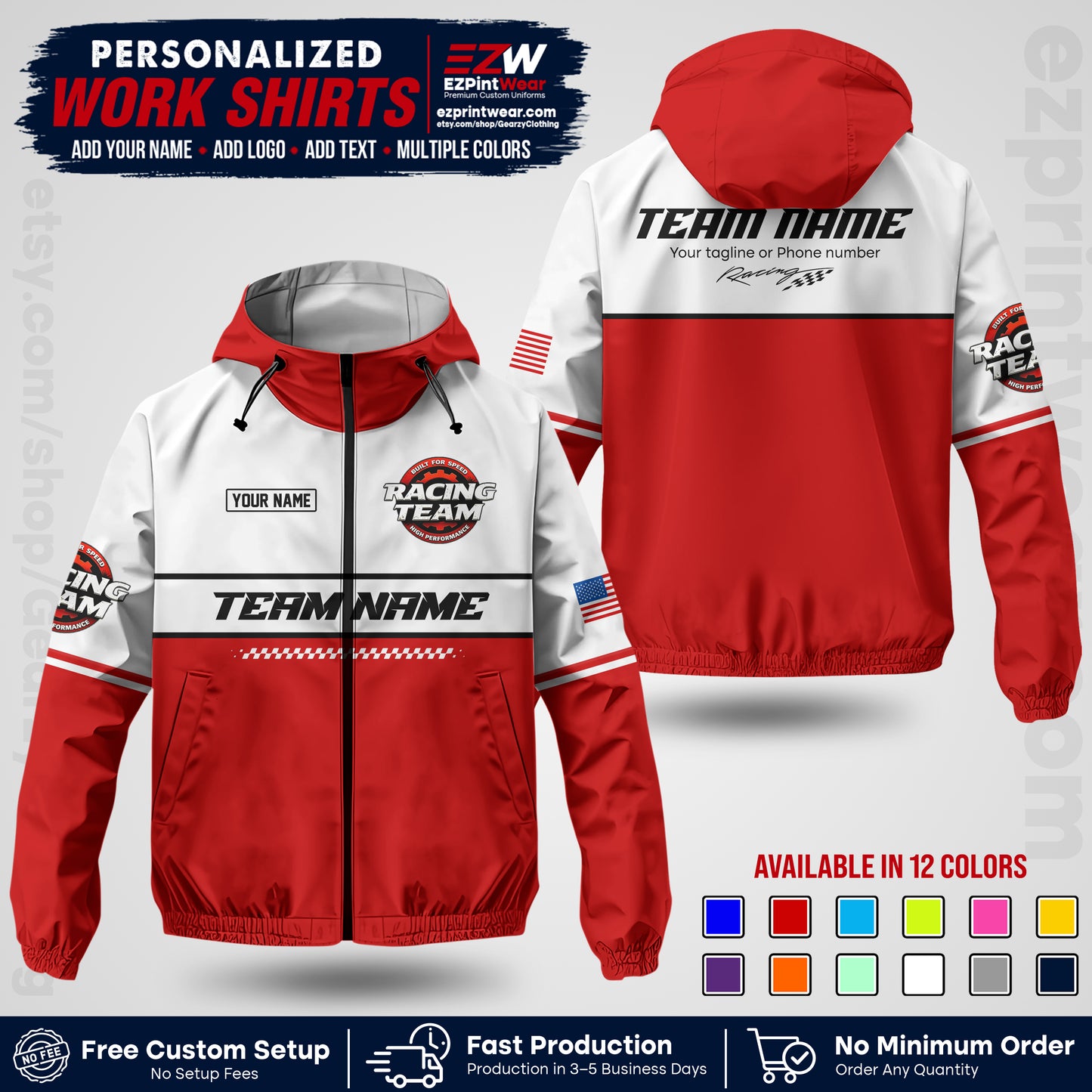 Custom Racing Windbreaker Jacket with Name, Logo & Text | Race Team Uniform | Motorsport Apparel RCJK12