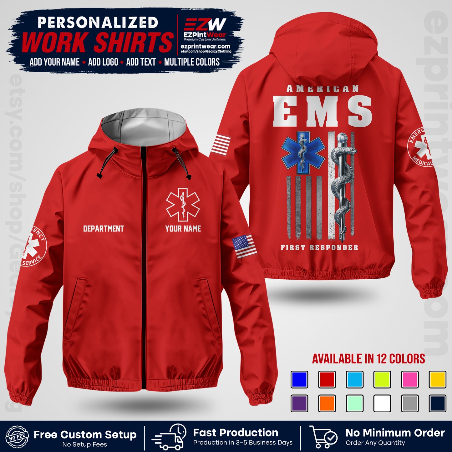 Custom EMS Windbreaker Jacket with Name, Logo & Text | EMS Team Uniform | EMS Apparel EMSJK 03