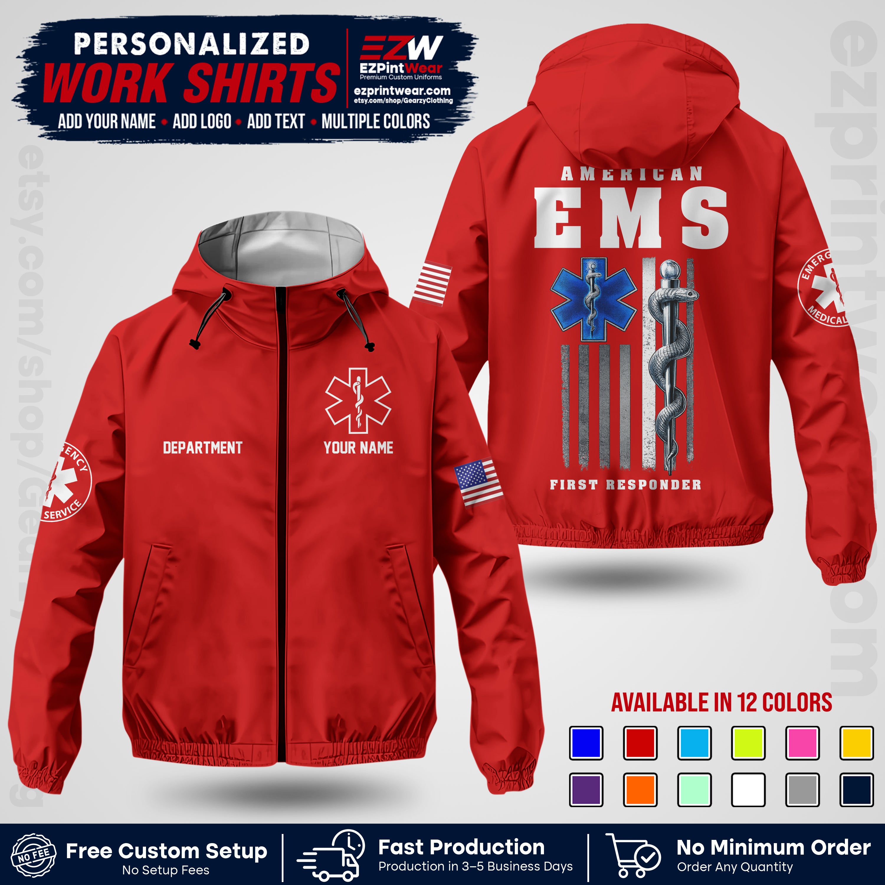 Custom EMS Windbreaker Jacket with Name, Logo & Text | EMS Team Uniform | EMS Apparel EMSJK 03