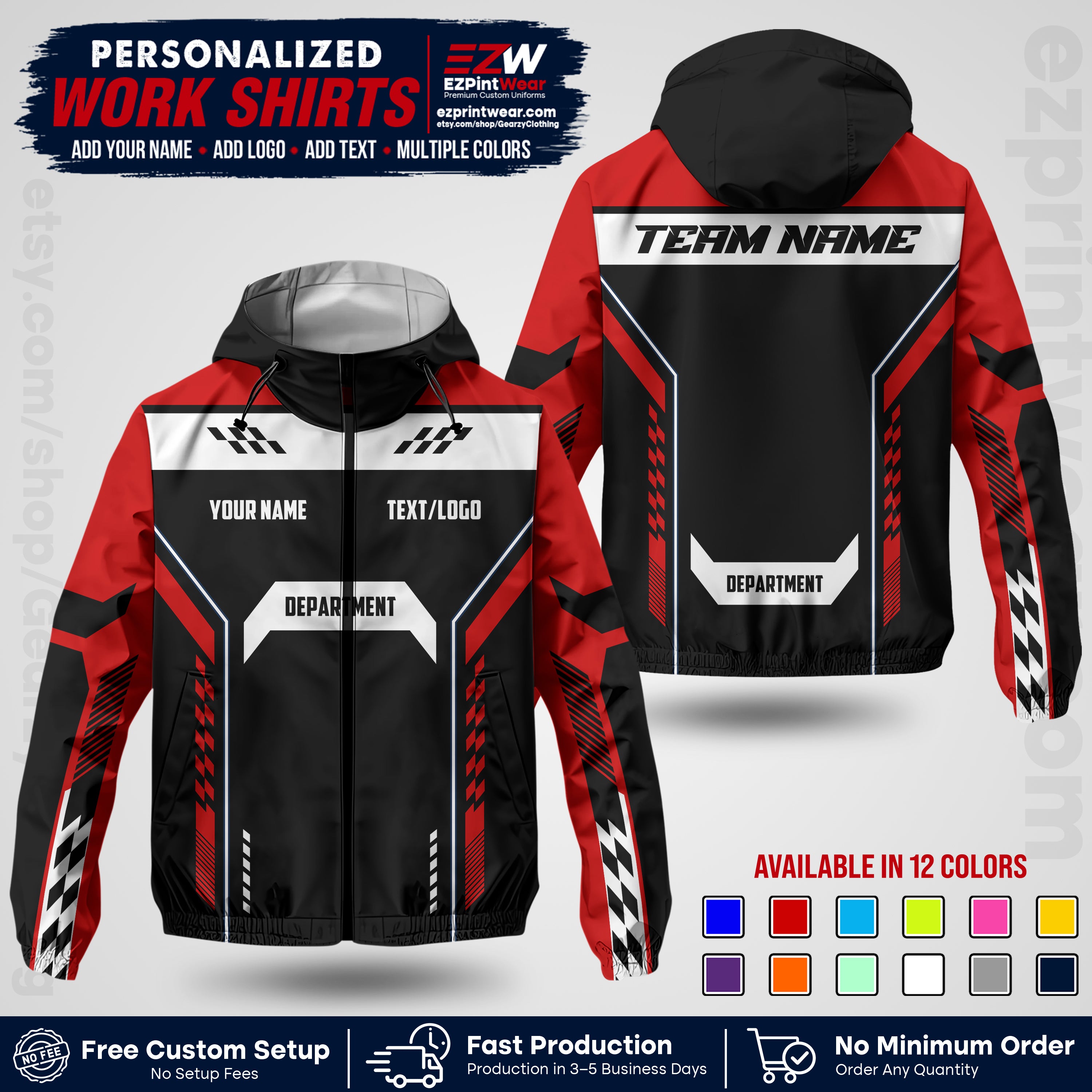 Custom Windbreaker Jacket with Name, Logo & Text, All Over Print Company Workwear, Employee Uniform WBJK18