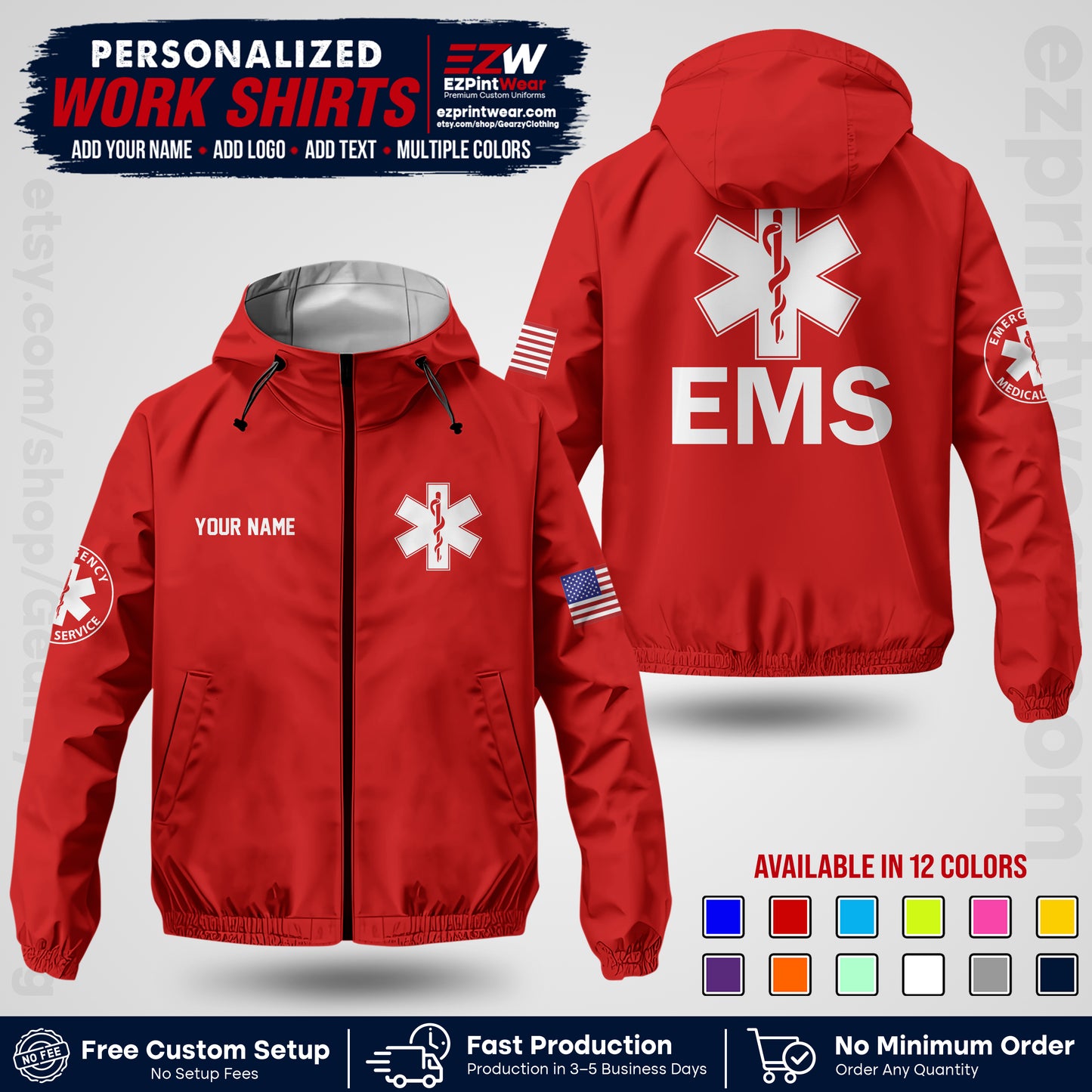 Custom EMS Windbreaker Jacket with Name, Logo & Text | EMS Team Uniform | EMS Apparel EMSJK 02