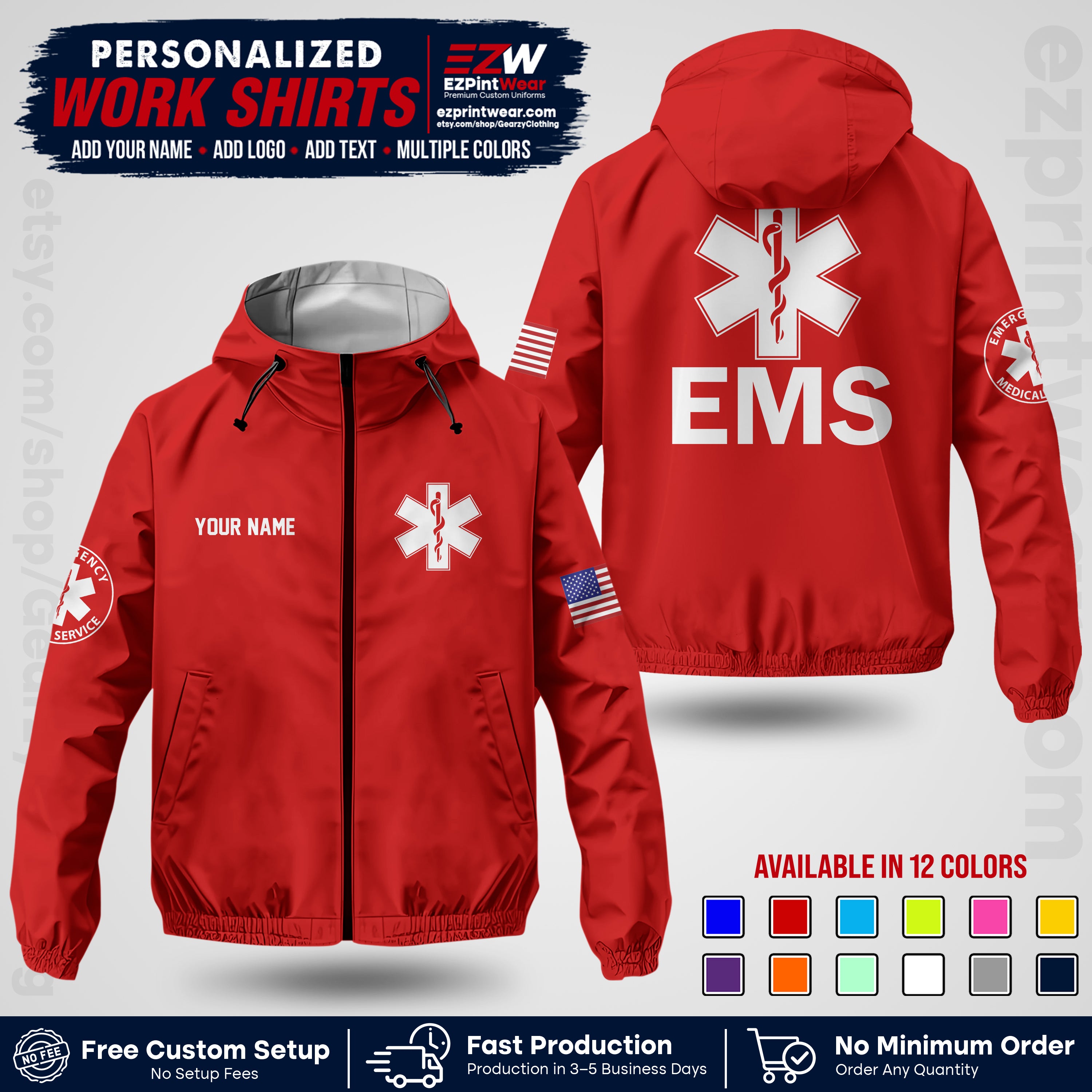 Custom EMS Windbreaker Jacket with Name, Logo & Text | EMS Team Uniform | EMS Apparel EMSJK 02