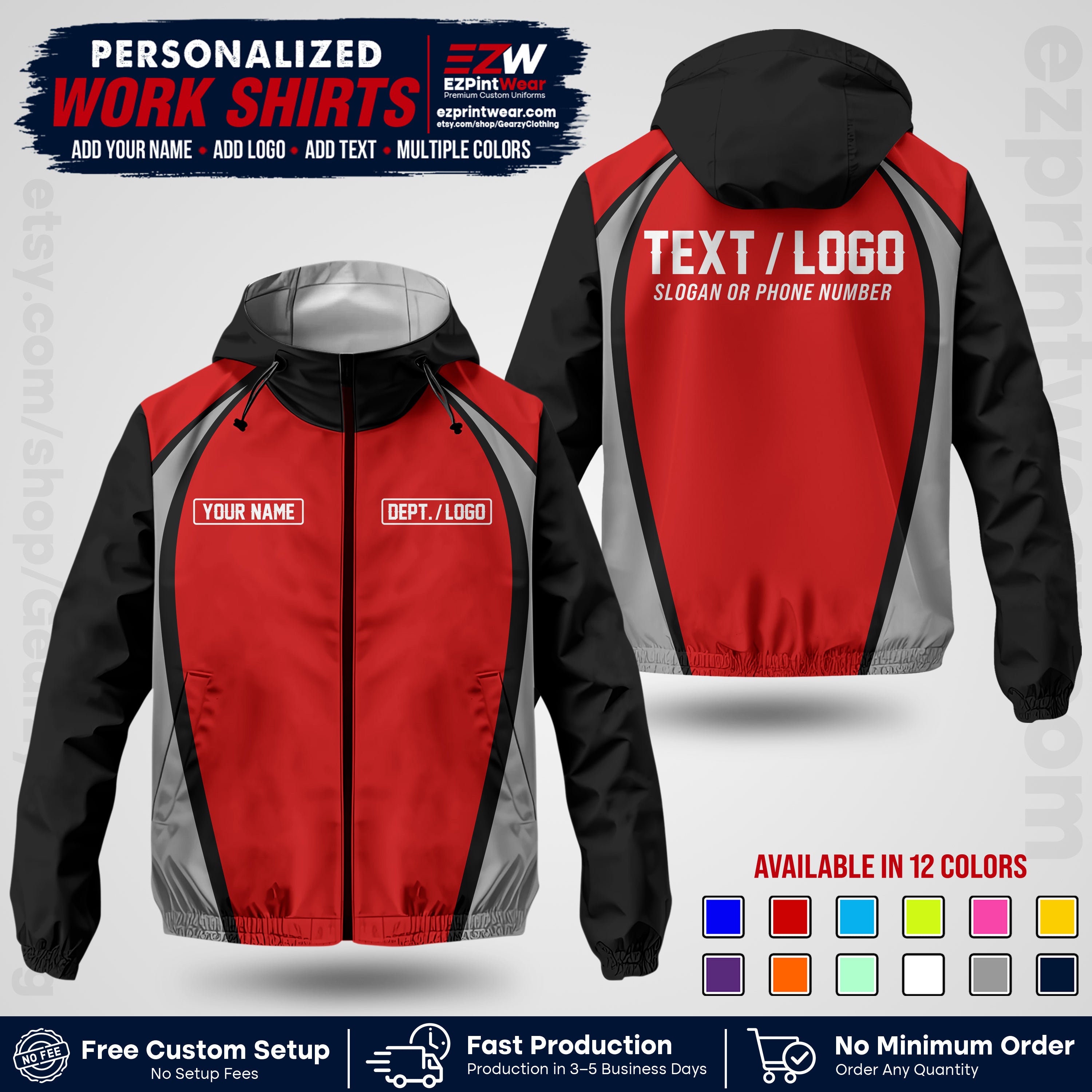 Custom Windbreaker Jacket with Name, Logo & Text, All Over Print Company Workwear, Employee Uniform WBJK19 (Copy)