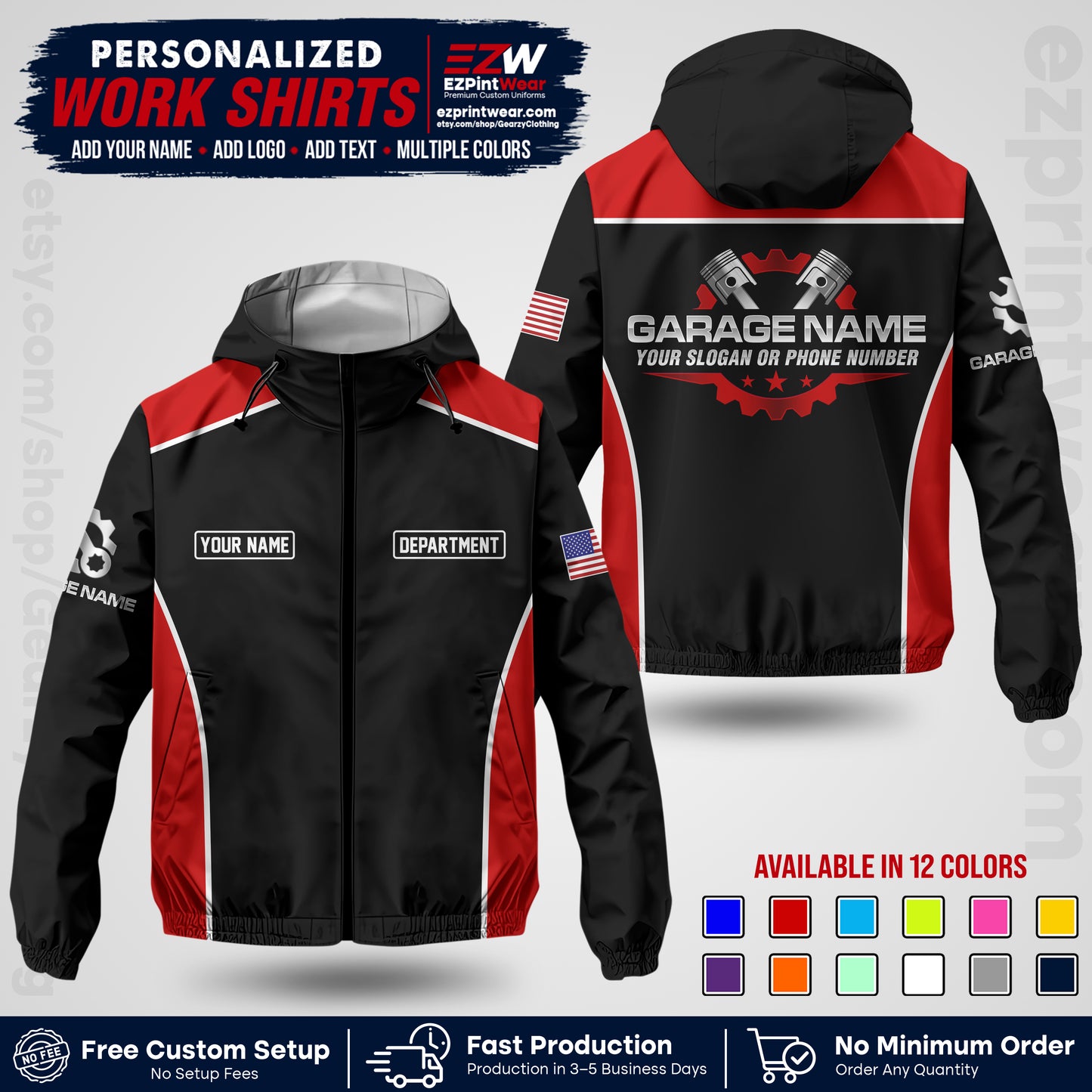 Custom Mechanic Work Shirt with Name, Logo & Text | Auto Shop Uniform | Company Workwear | Employee Uniform MCNJK07