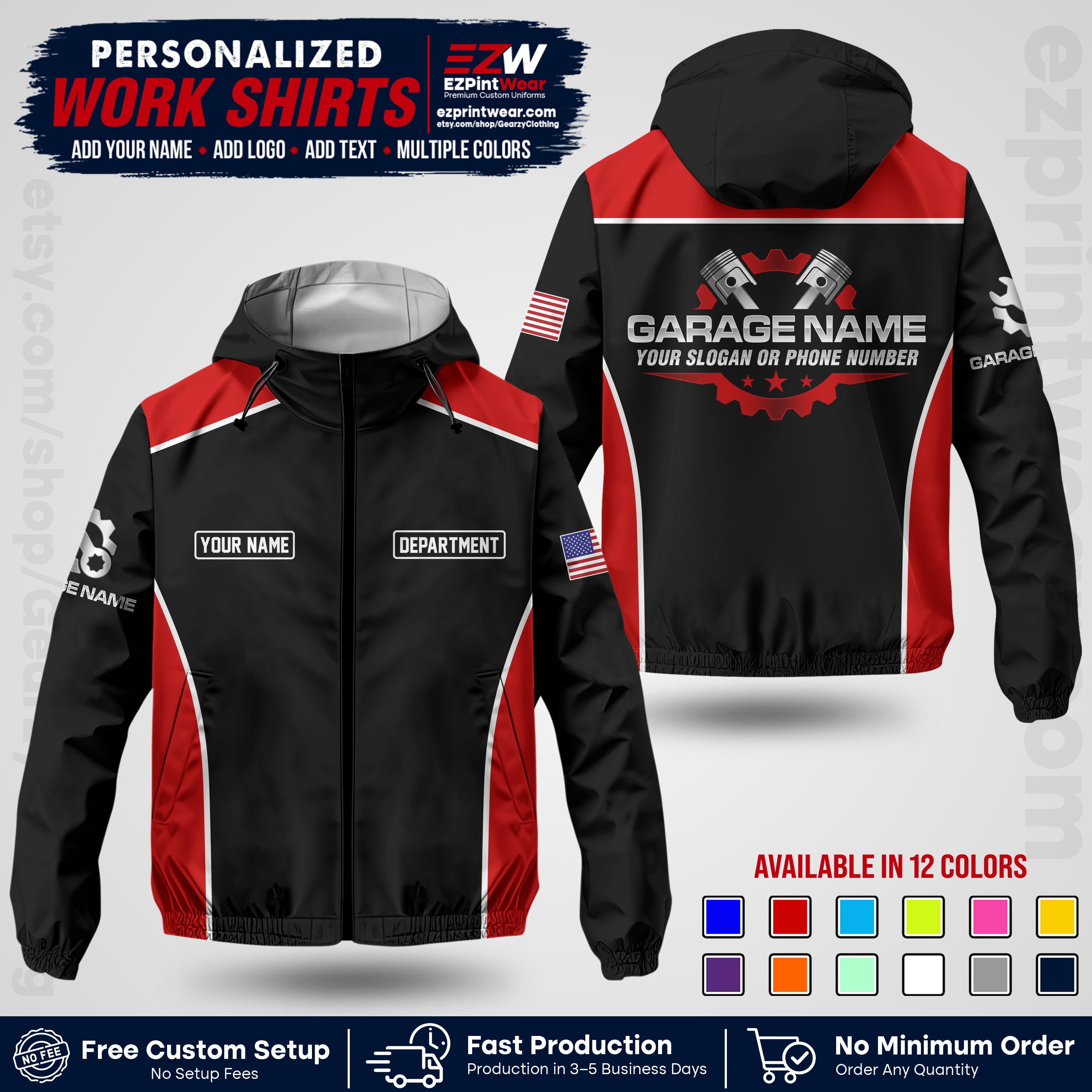 Custom Mechanic Work Shirt with Name, Logo & Text | Auto Shop Uniform | Company Workwear | Employee Uniform MCNJK07