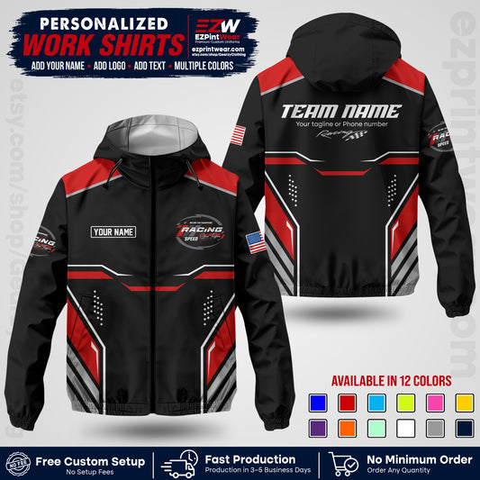 Custom Racing Windbreaker Jacket with Name, Logo & Text | Race Team Uniform | Motorsport Apparel RCJK10