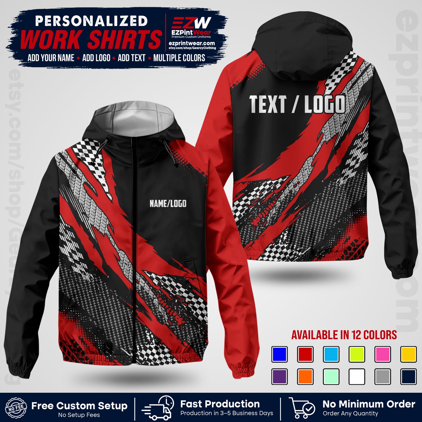 Custom Racing Windbreaker Jacket with Name, Logo & Text | Race Team Uniform | Motorsport Apparel RCJK05