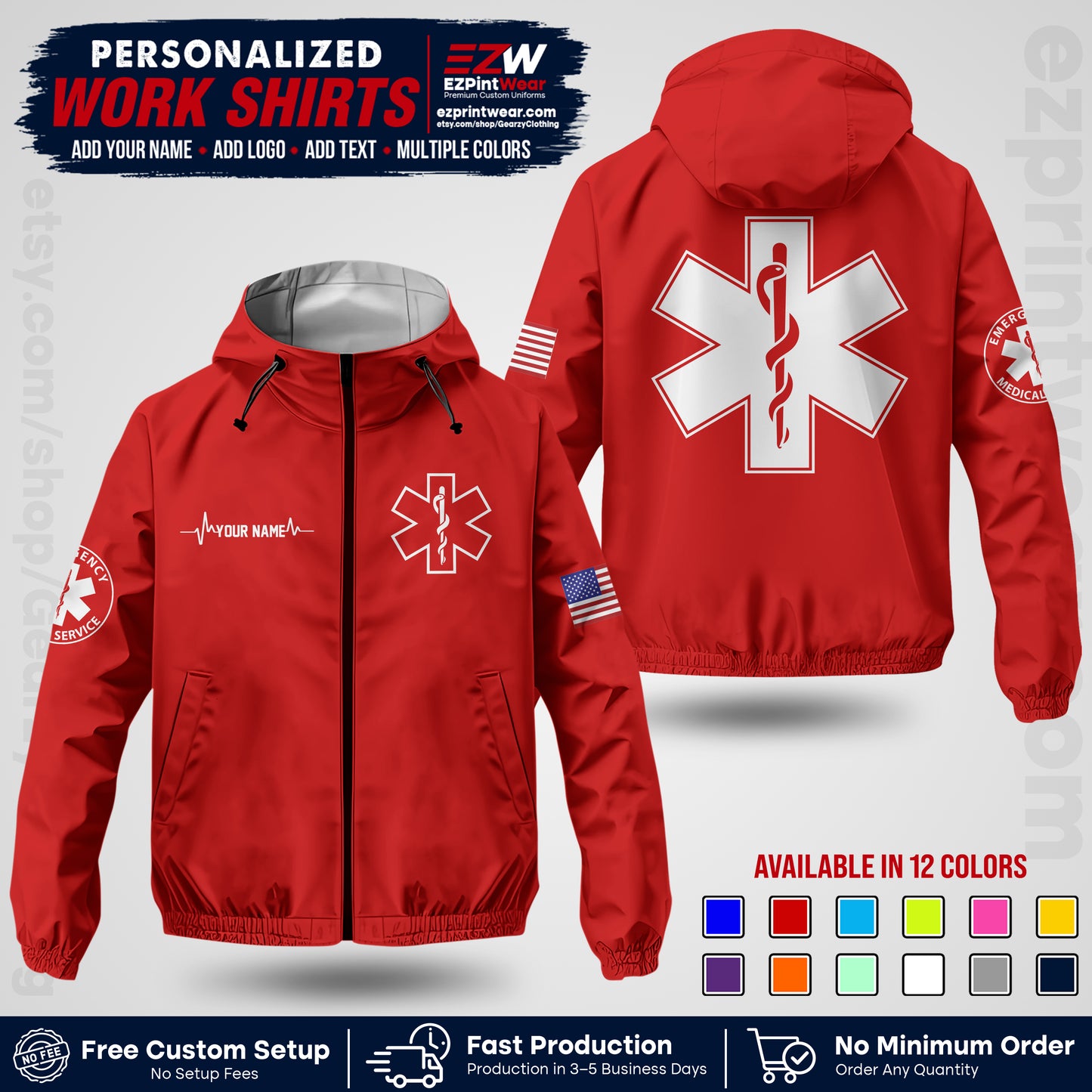 Custom EMS Windbreaker Jacket with Name, Logo & Text | EMS Team Uniform | EMS Apparel EMSJK 04