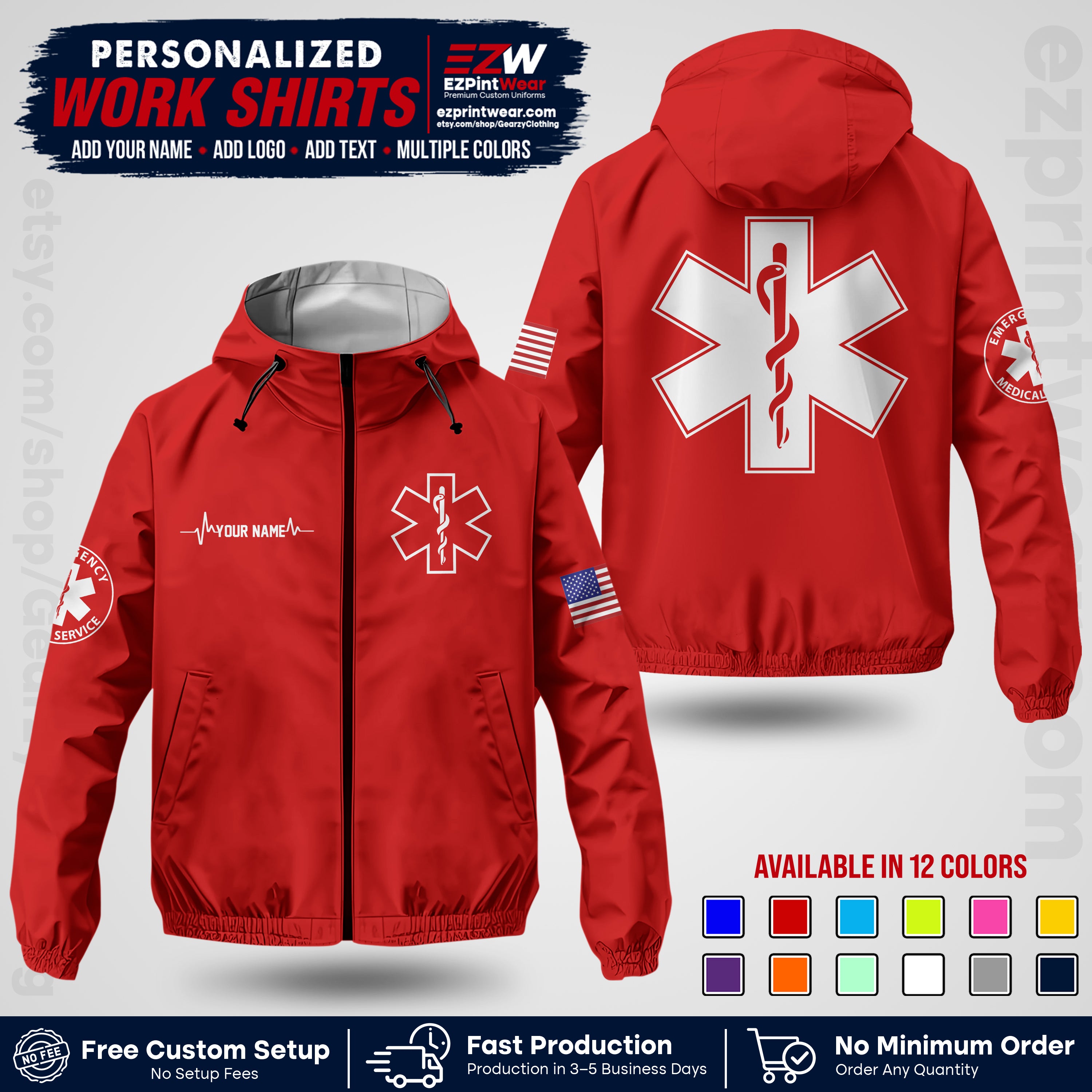 Custom EMS Windbreaker Jacket with Name, Logo & Text | EMS Team Uniform | EMS Apparel EMSJK 04