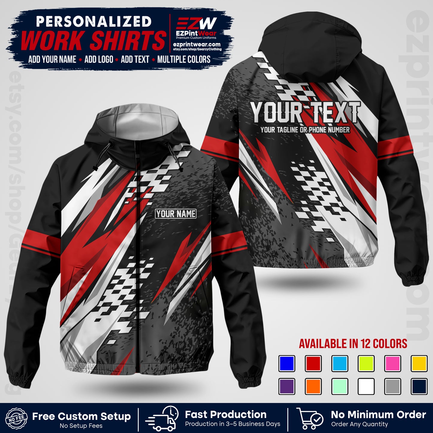 Custom Racing Windbreaker Jacket with Name, Logo & Text | Race Team Uniform | Motorsport Apparel RCJK03