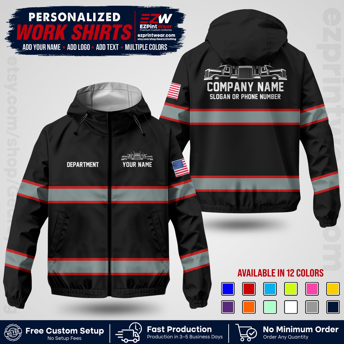 Personalized Trucking Windbreaker Jacket | Custom Company Workwear | Non-Reflective Reflective Style Safety Jacket | Company Uniform Jacket TWJK 04