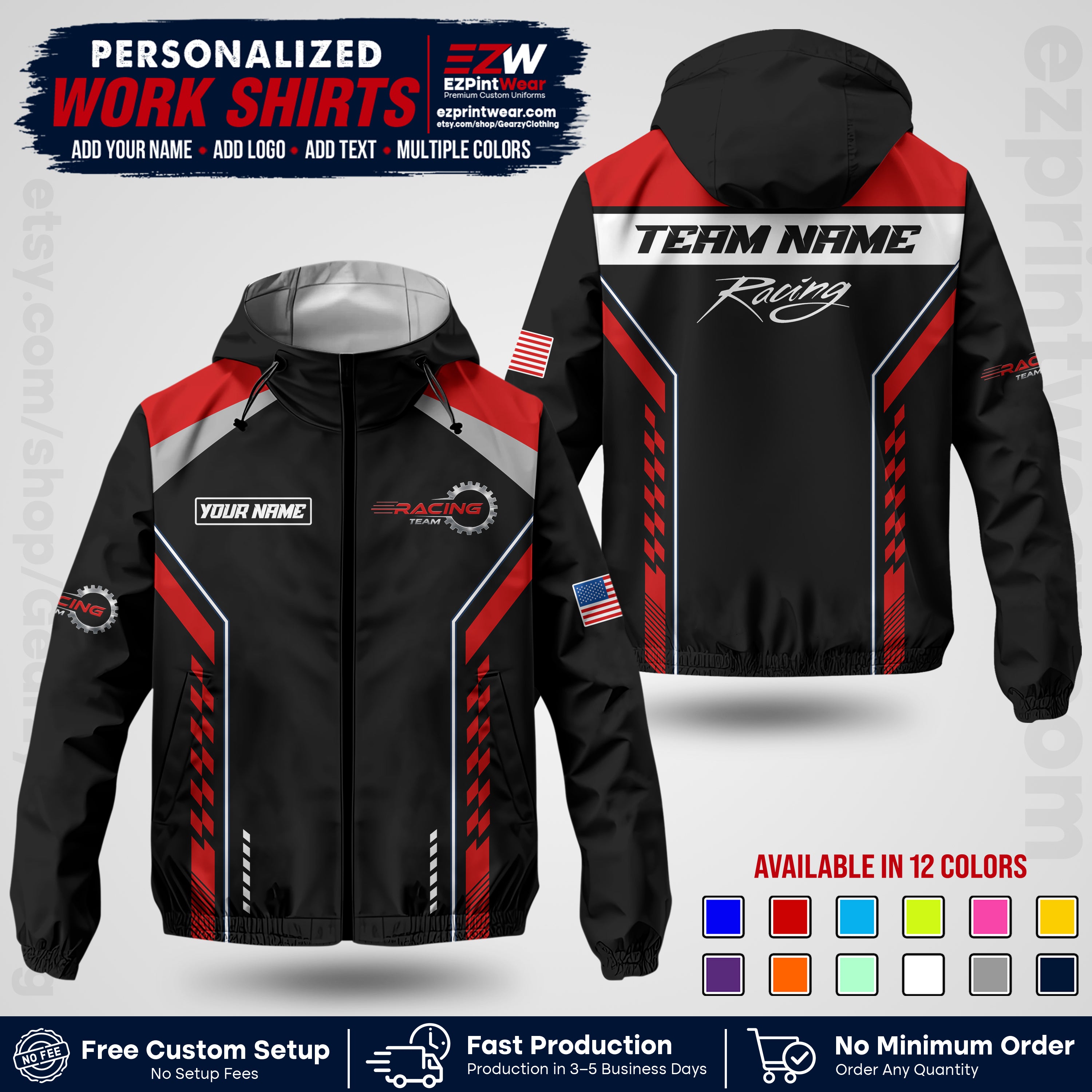 Custom Racing Windbreaker Jacket with Name, Logo & Text | Race Team Uniform | Motorsport Apparel RCJK13