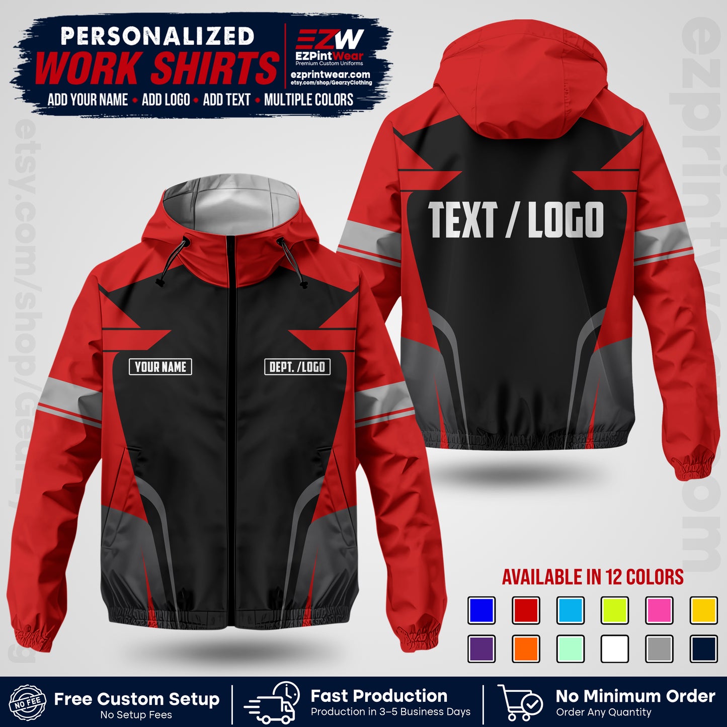 Custom Windbreaker Jacket with Name, Logo & Text, All Over Print Company Workwear, Employee Uniform WBJK02
