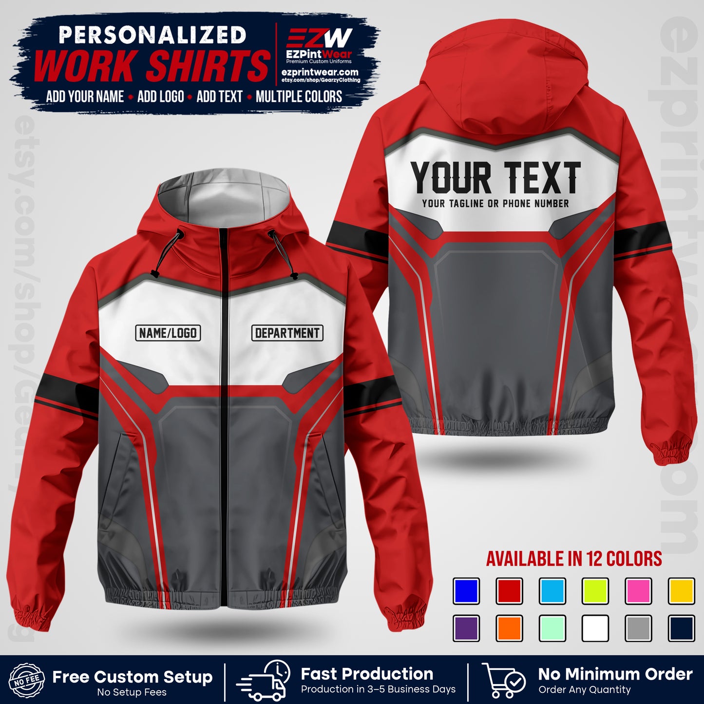 Custom Windbreaker Jacket with Name, Logo & Text, All Over Print Company Workwear, Employee Uniform WBJK06