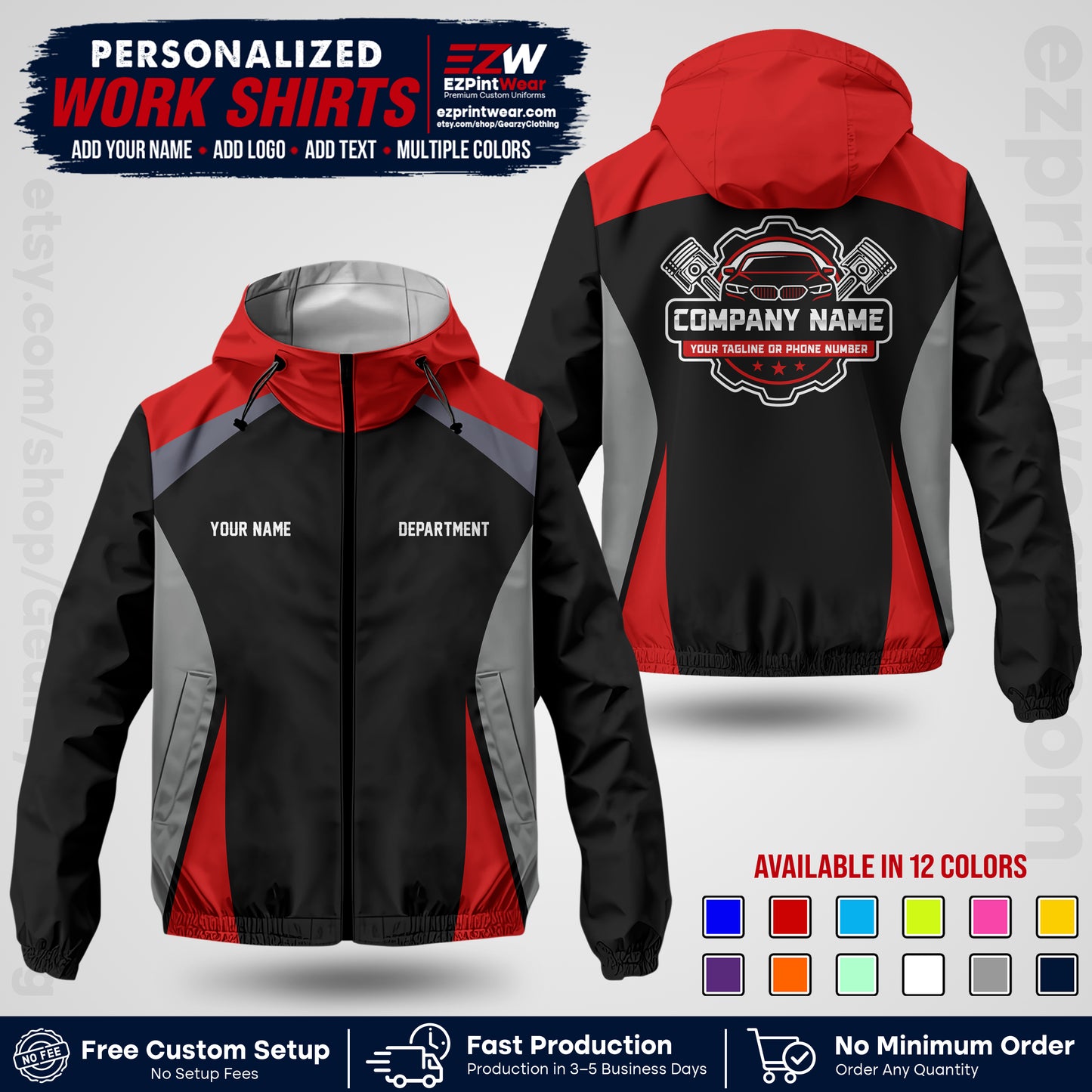 Custom Mechanic Work Shirt with Name, Logo & Text | Auto Shop Uniform | Company Workwear | Employee Uniform MCNJK08