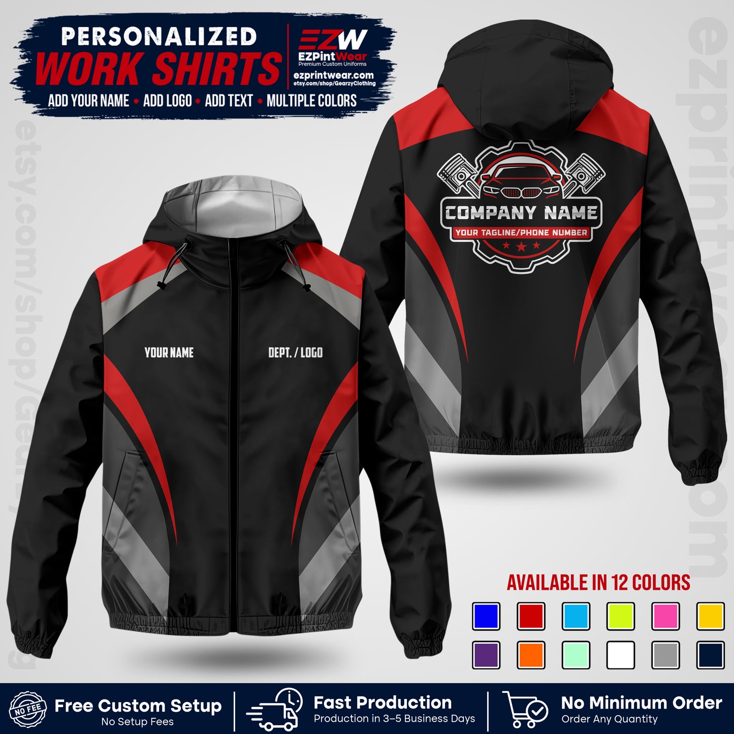 Custom Mechanic Work Shirt with Name, Logo & Text | Auto Shop Uniform | Company Workwear | Employee Uniform MCNJK05