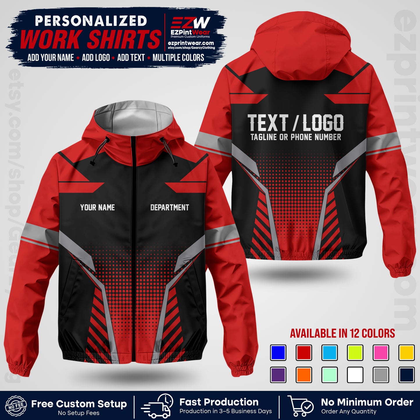 Custom Windbreaker Jacket with Name, Logo & Text, All Over Print Company Workwear, Employee Uniform WBJK01