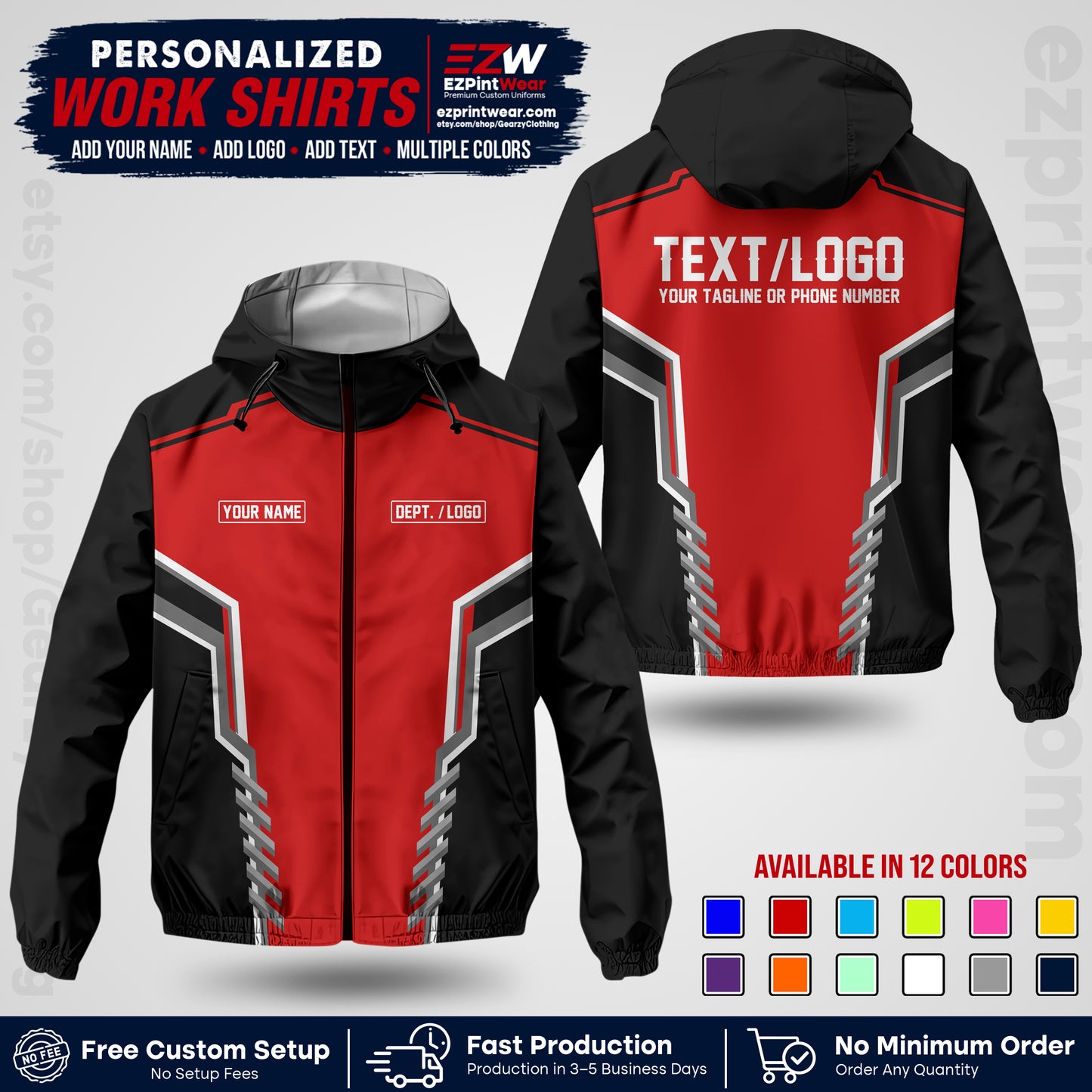 Custom Windbreaker Jacket with Name, Logo & Text, All Over Print Company Workwear, Employee Uniform WBJK15