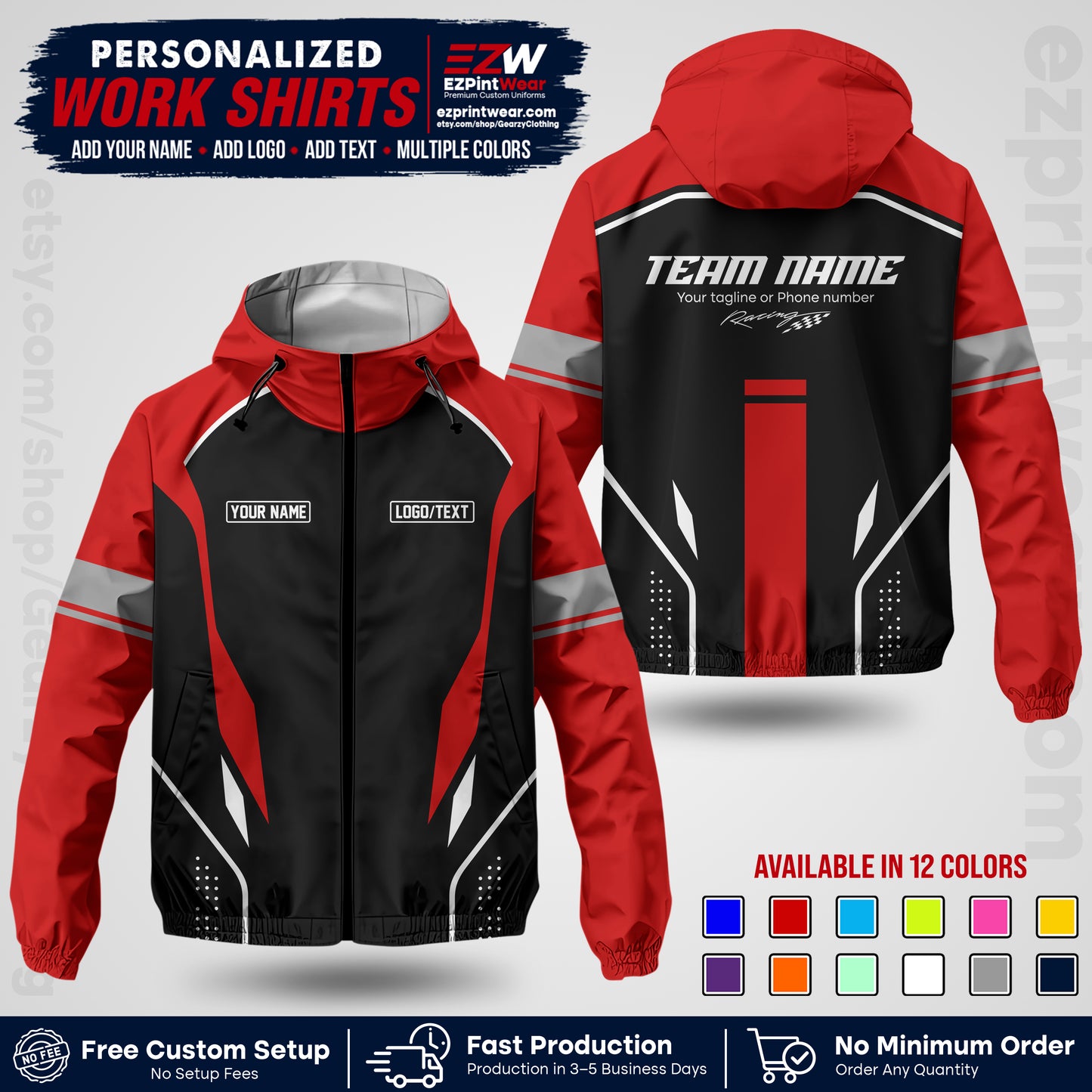 Custom Racing Windbreaker Jacket with Name, Logo & Text | Race Team Uniform | Motorsport Apparel RCJK06
