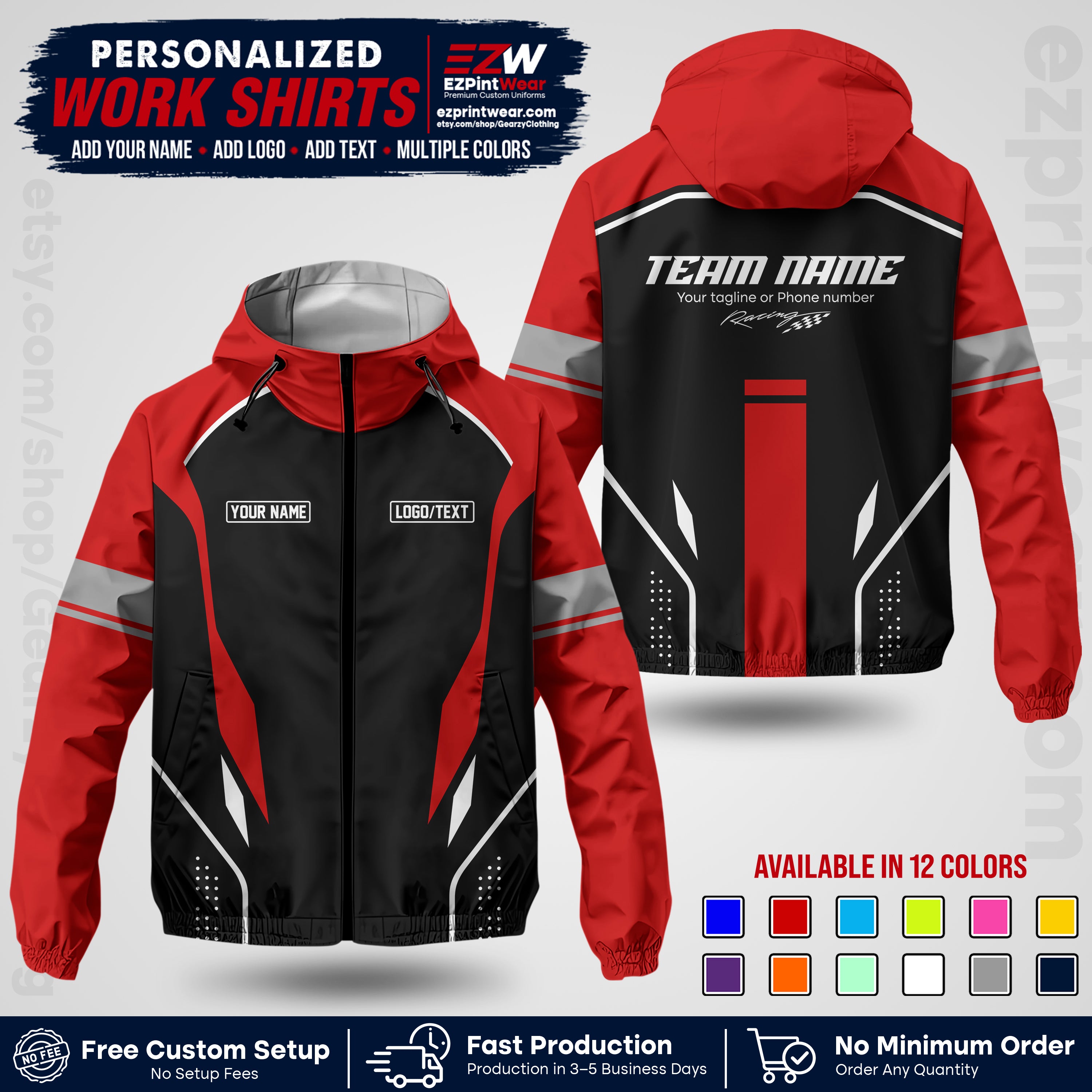 Custom Racing Windbreaker Jacket with Name, Logo & Text | Race Team Uniform | Motorsport Apparel RCJK06