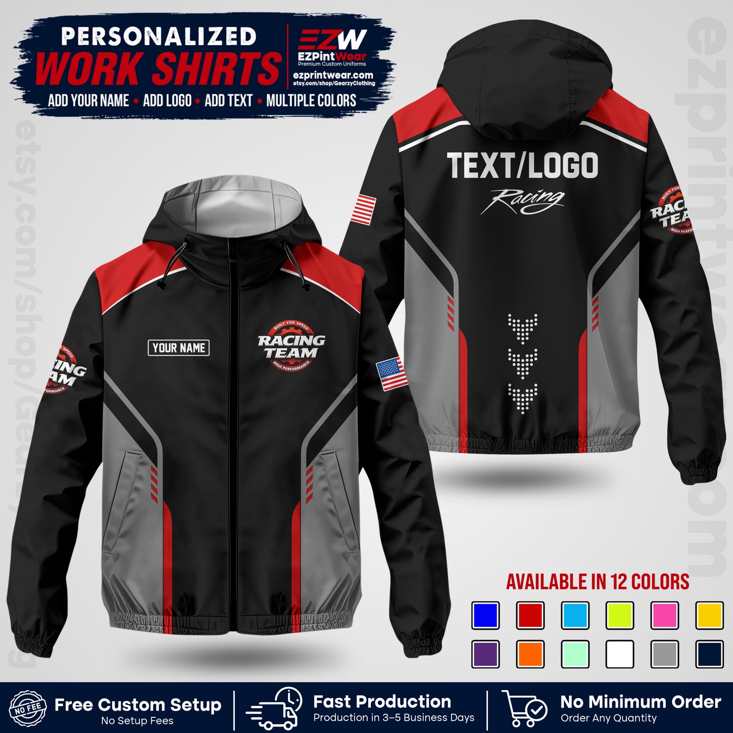 Custom Racing Windbreaker Jacket with Name, Logo & Text | Race Team Uniform | Motorsport Apparel RCJK09