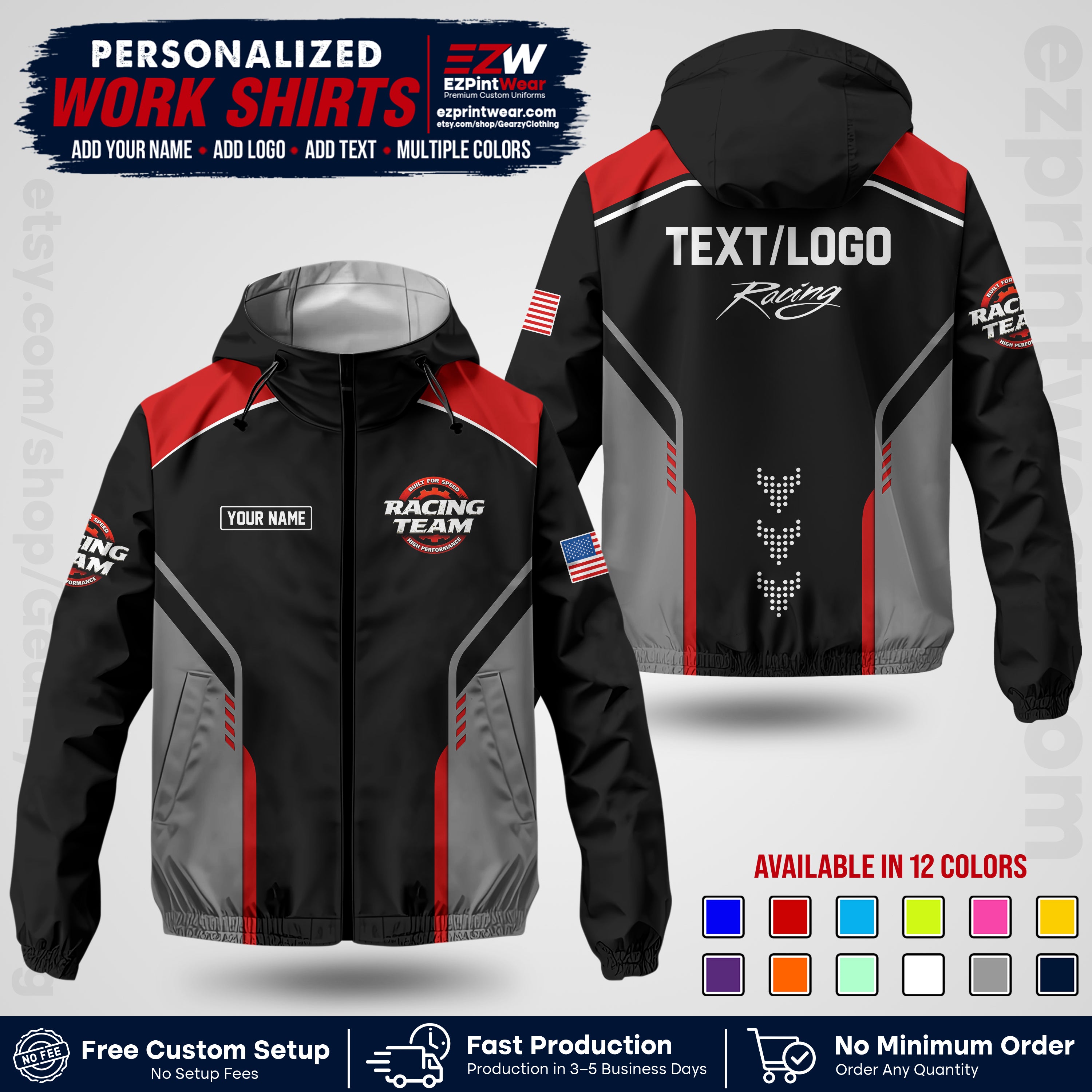 Custom Racing Windbreaker Jacket with Name, Logo & Text | Race Team Uniform | Motorsport Apparel RCJK09