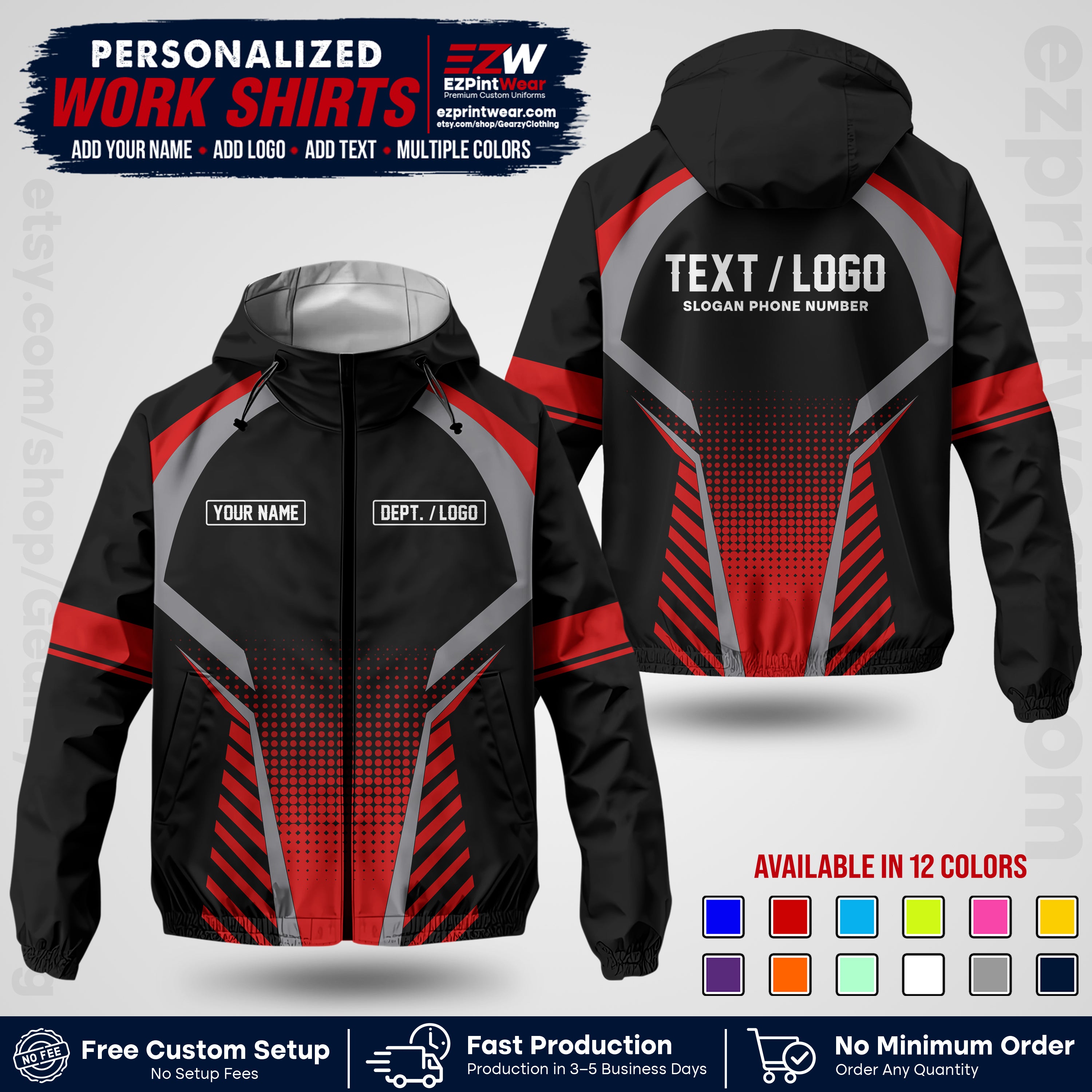 Custom Windbreaker Jacket with Name, Logo & Text, All Over Print Company Workwear, Employee Uniform WBJK19