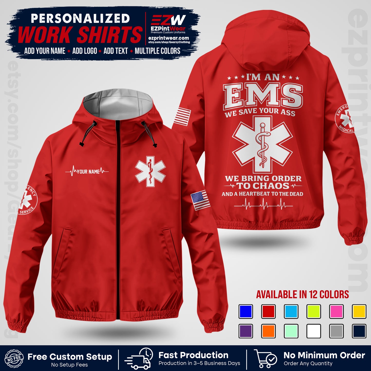 Custom EMS Windbreaker Jacket with Name, Logo & Text | EMS Team Uniform | EMS Apparel EMSJK 05