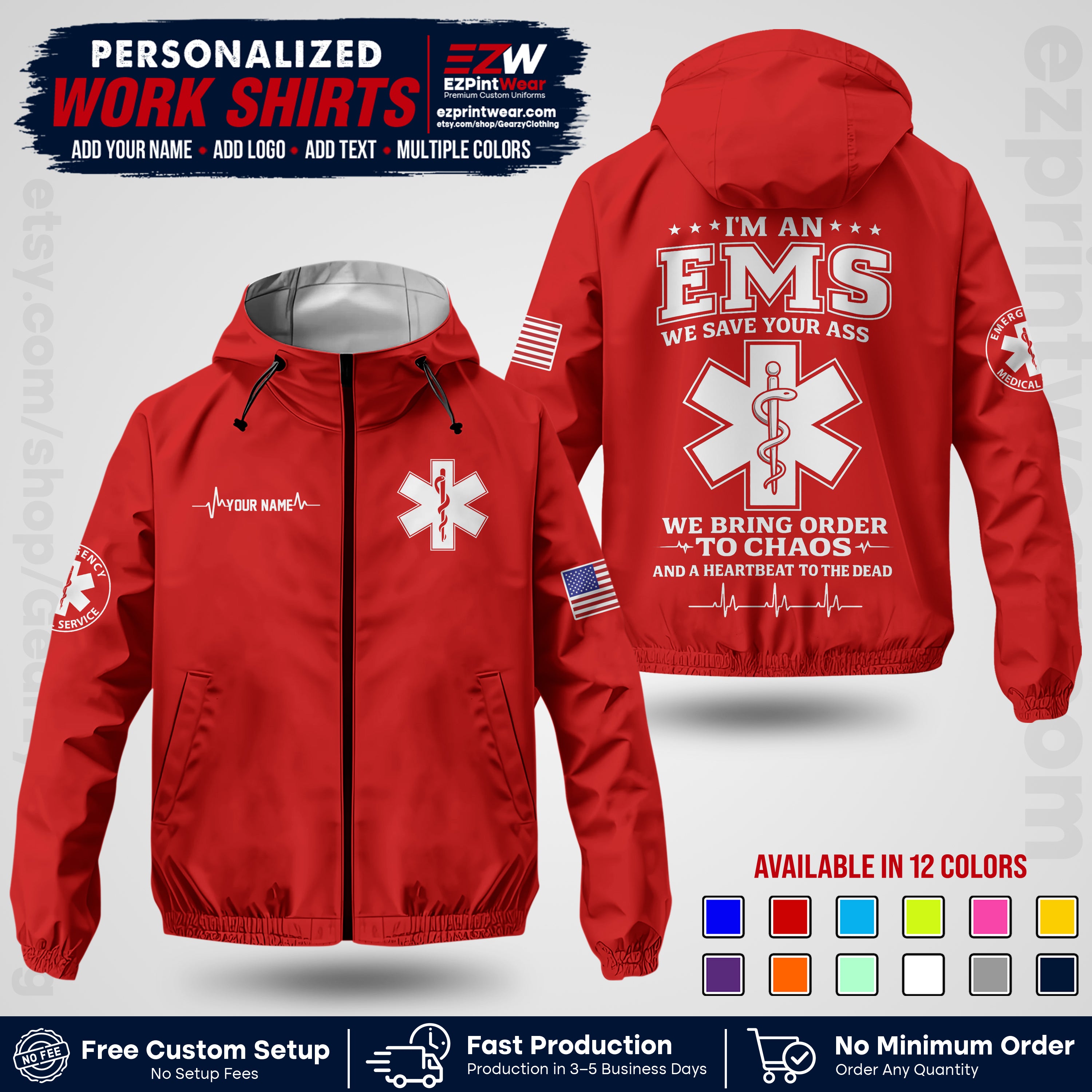 Custom EMS Windbreaker Jacket with Name, Logo & Text | EMS Team Uniform | EMS Apparel EMSJK 05