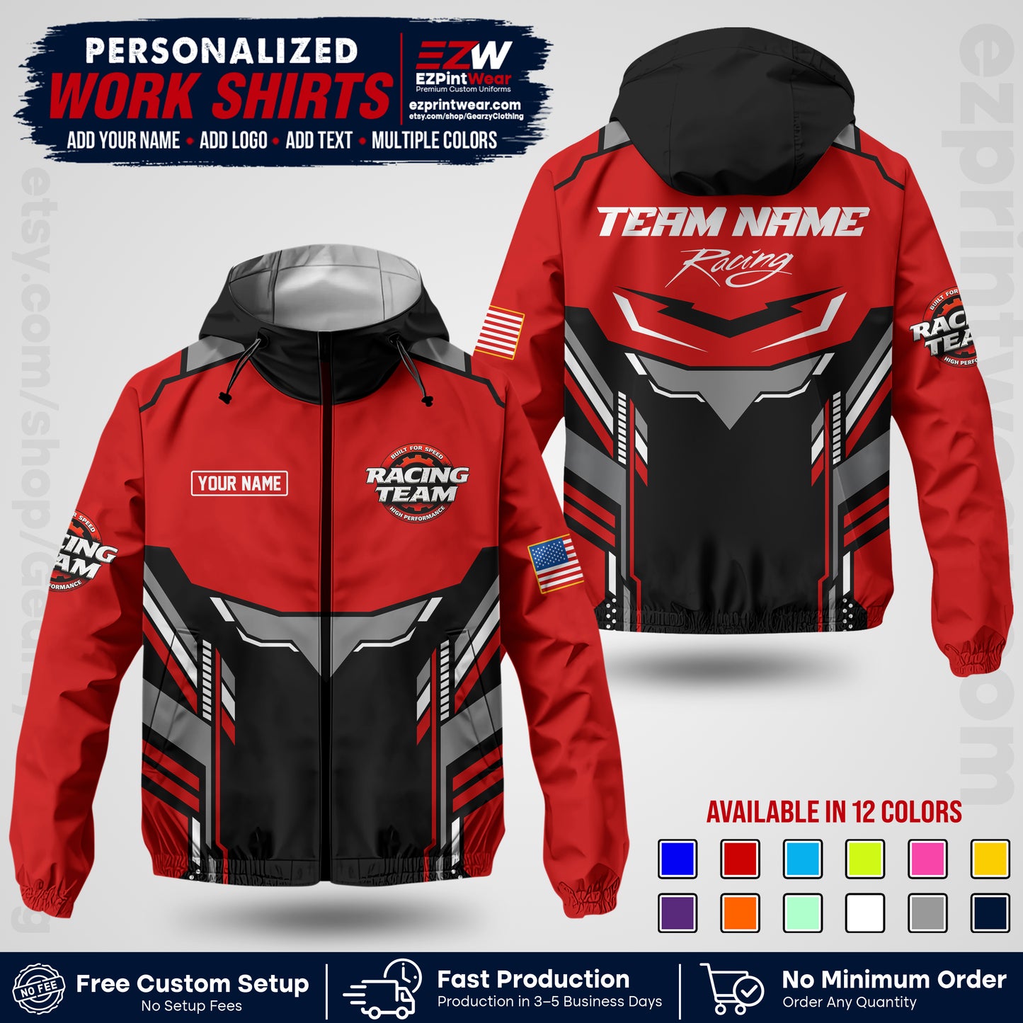 Custom Racing Windbreaker Jacket with Name, Logo & Text | Race Team Uniform | Motorsport Apparel RCJK11