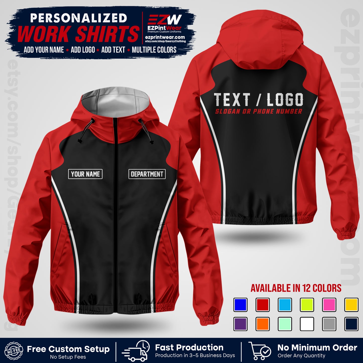 Custom Windbreaker Jacket with Name, Logo & Text, All Over Print Company Workwear, Employee Uniform WBJK16