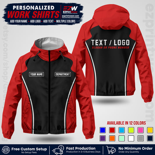 Custom Windbreaker Jacket with Name, Logo & Text, All Over Print Company Workwear, Employee Uniform WBJK16