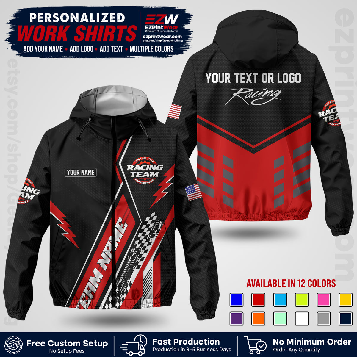 Custom Racing Windbreaker Jacket with Name, Logo & Text | Race Team Uniform | Motorsport Apparel RCJK16