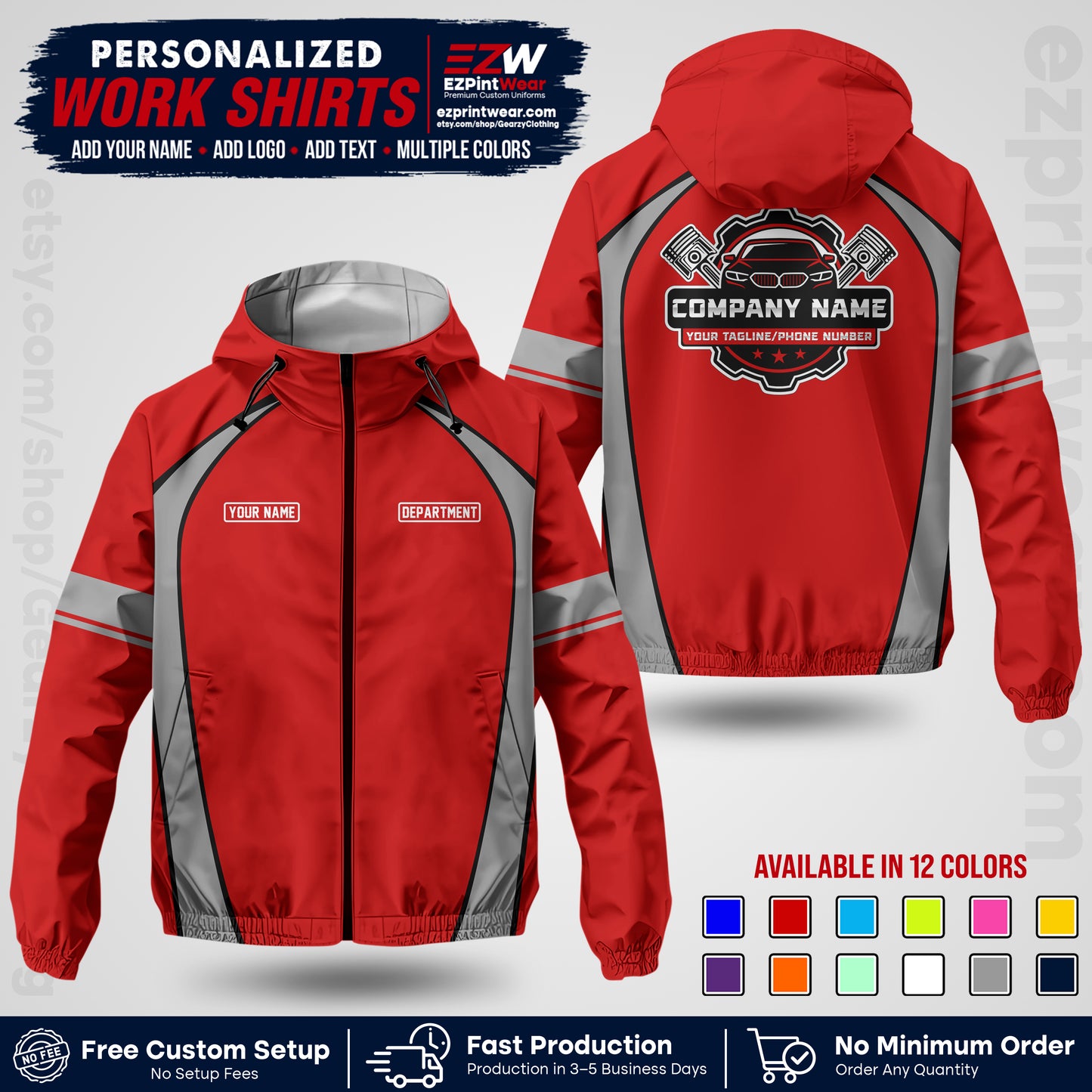 Custom Mechanic Work Shirt with Name, Logo & Text | Auto Shop Uniform | Company Workwear | Employee Uniform MCNJK09