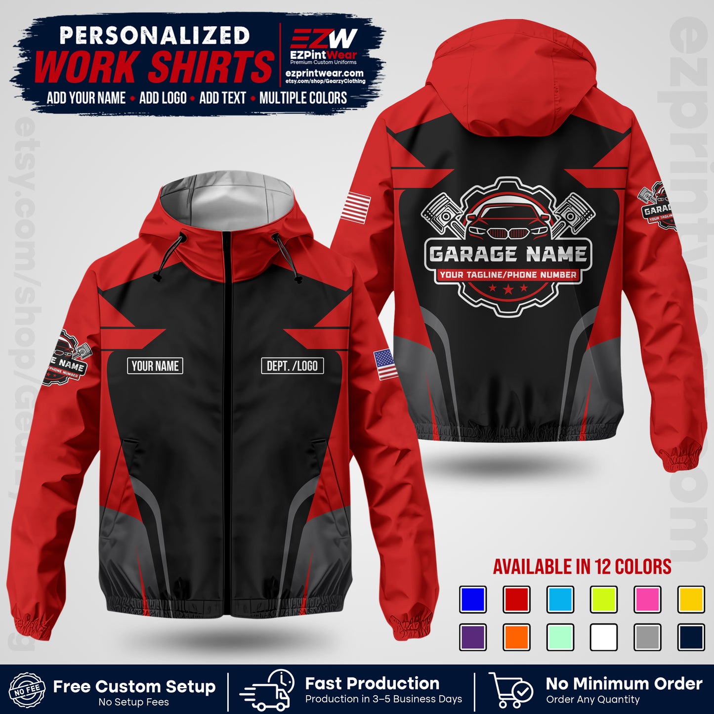 Custom Mechanic Work Shirt with Name, Logo & Text | Auto Shop Uniform | Company Workwear | Employee Uniform MCNJK04