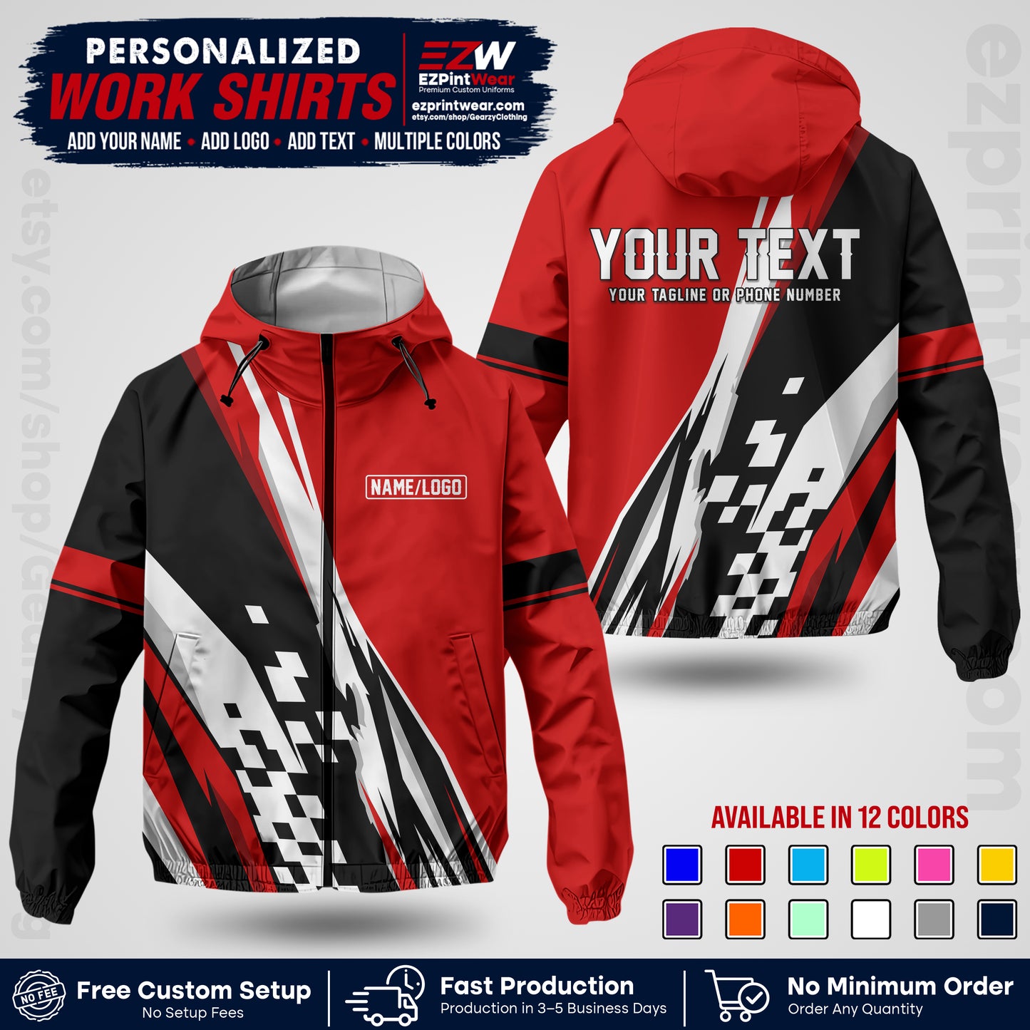 Custom Racing Windbreaker Jacket with Name, Logo & Text | Race Team Uniform | Motorsport Apparel RCJK04