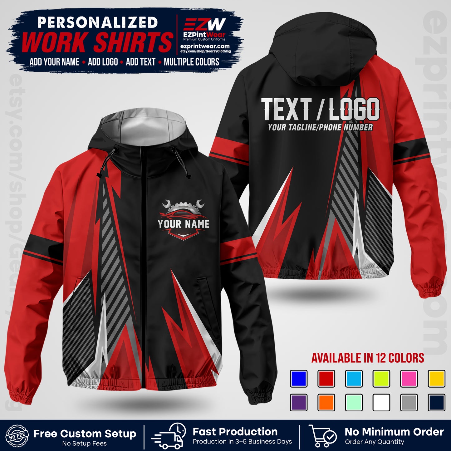 Custom Mechanic Work Shirt with Name, Logo & Text | Auto Shop Uniform | Company Workwear | Employee Uniform MCNJK01