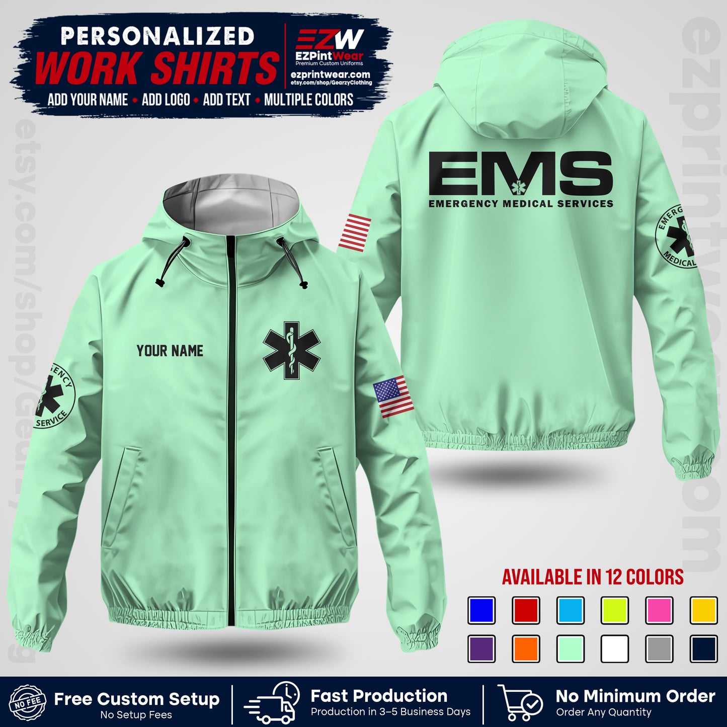 Custom EMS Windbreaker Jacket with Name, Logo & Text | EMS Team Uniform | EMS Apparel EMSJK 01