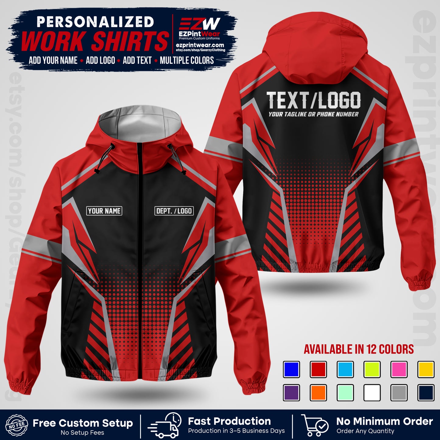 Custom Windbreaker Jacket with Name, Logo & Text, All Over Print Company Workwear, Employee Uniform WBJK13